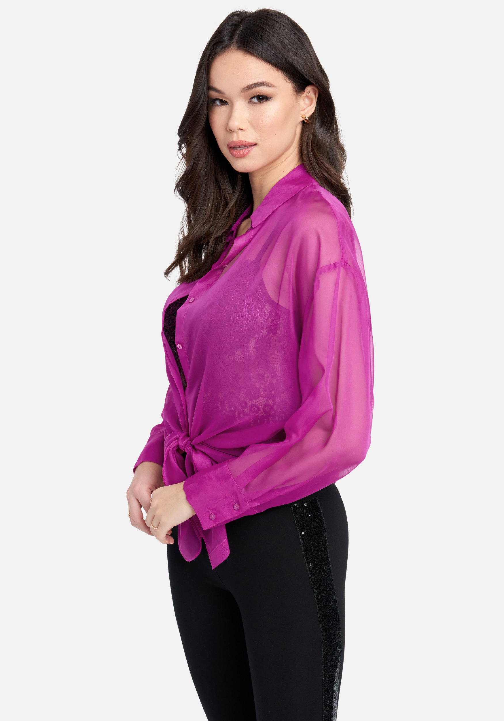 Loose Fit Long Button Down Drop Shoulder Blouse