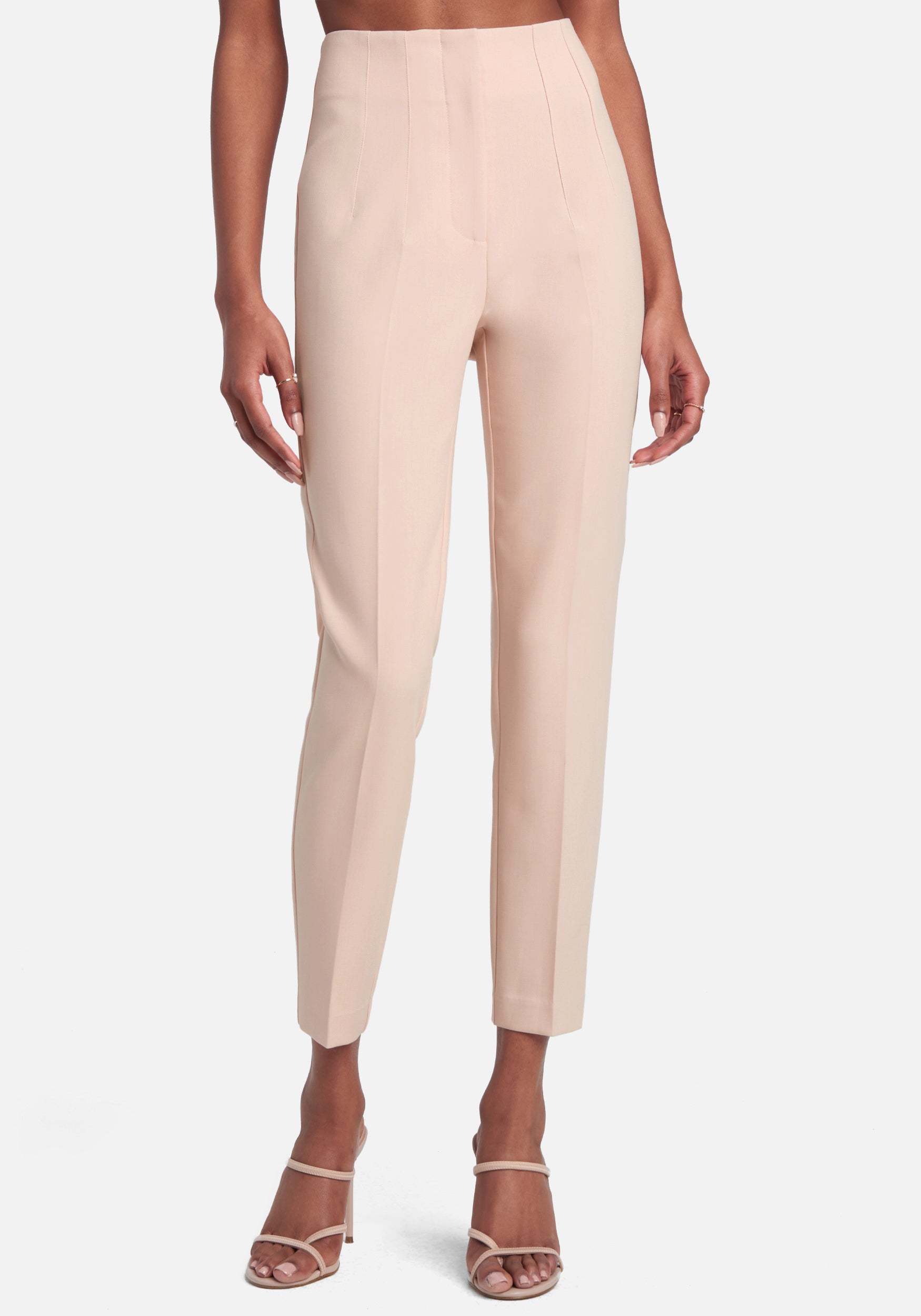 High Waist Multi Dart Woven Twill Slim Leg Pant