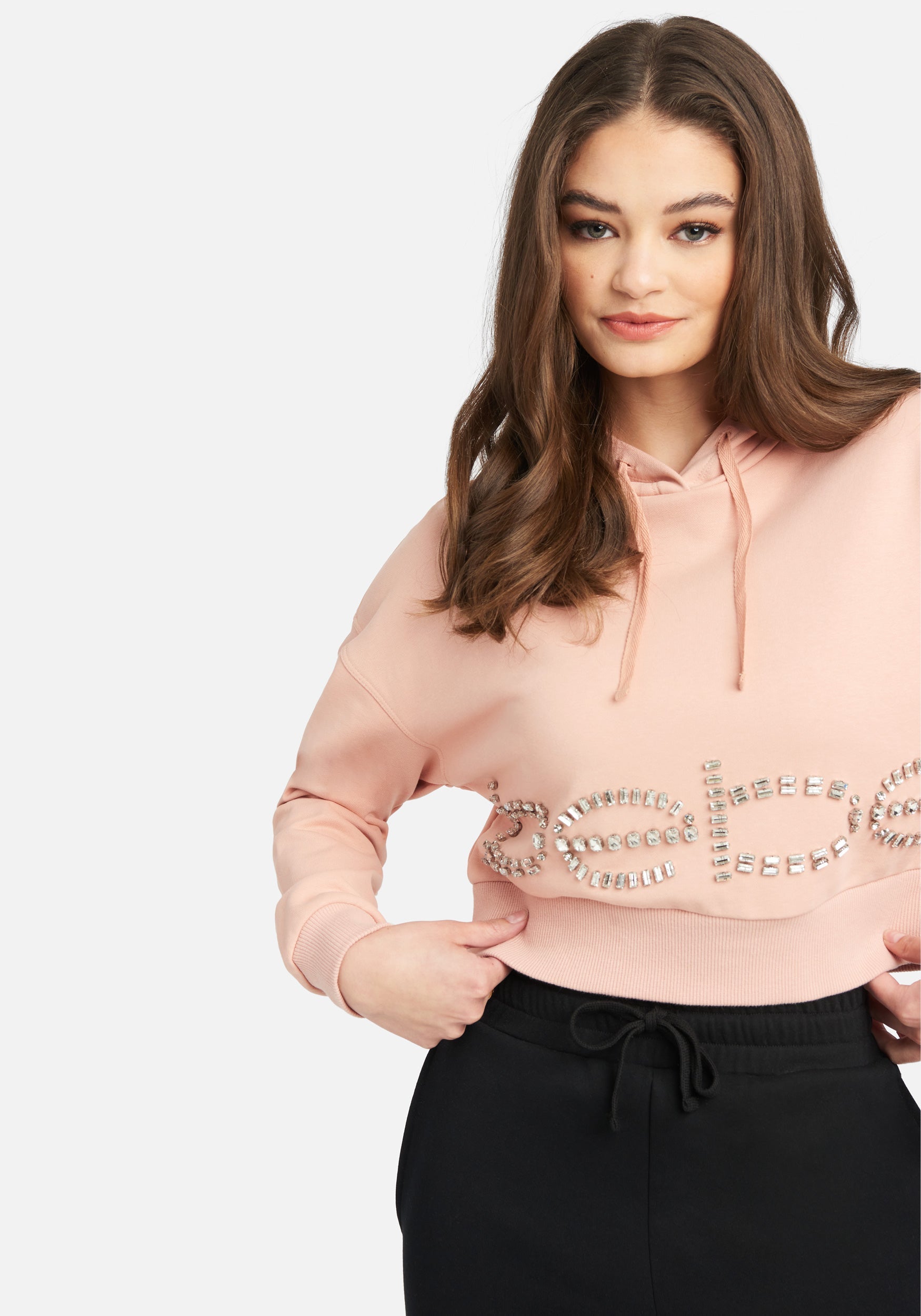 Bebe Stone Logo French Terry Hooded Top