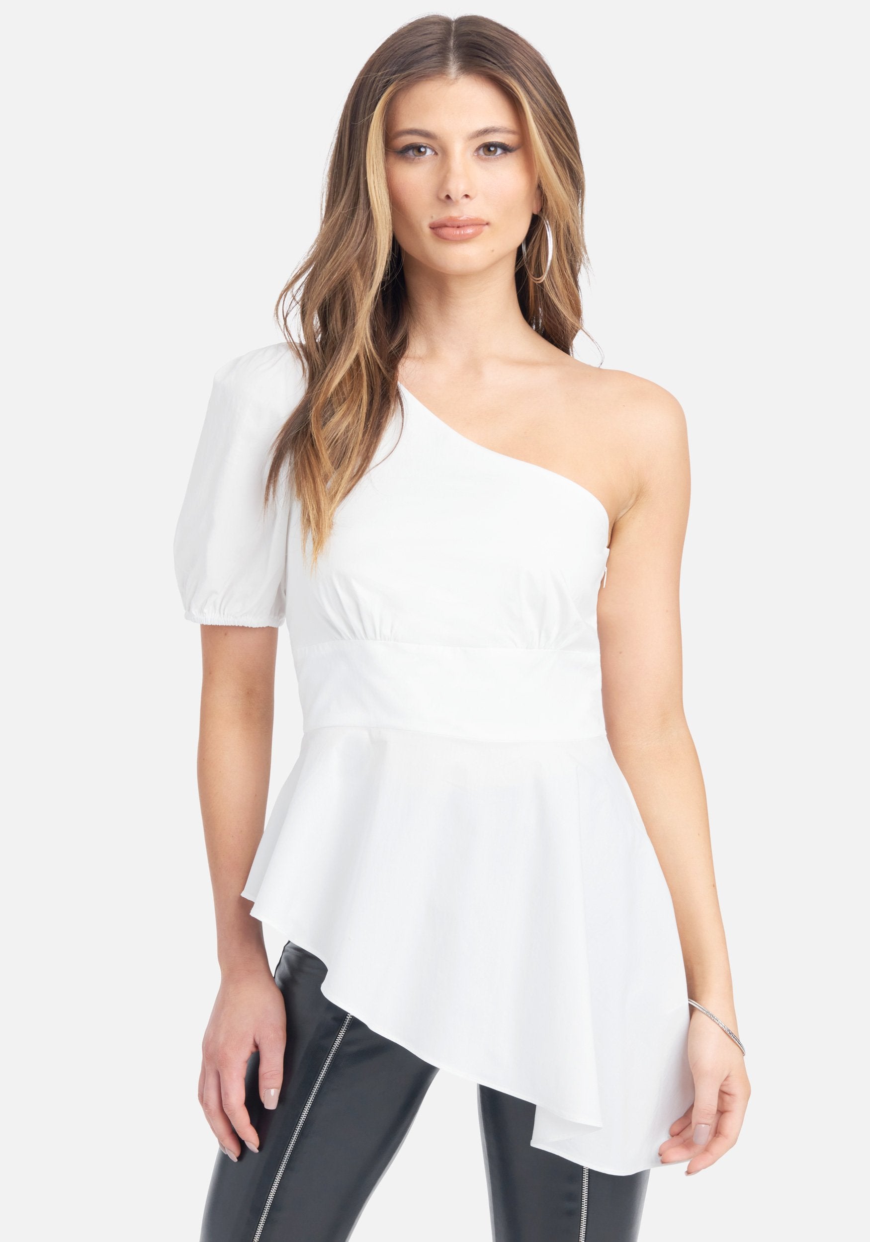 One Shoulder Poplin Asymmetric Top