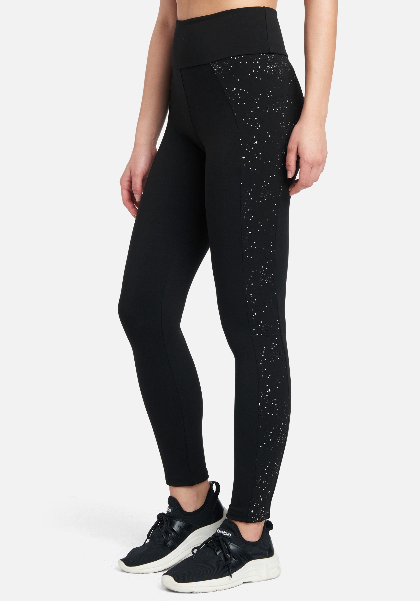 Bebe Logo Silver Speckle Print Legging