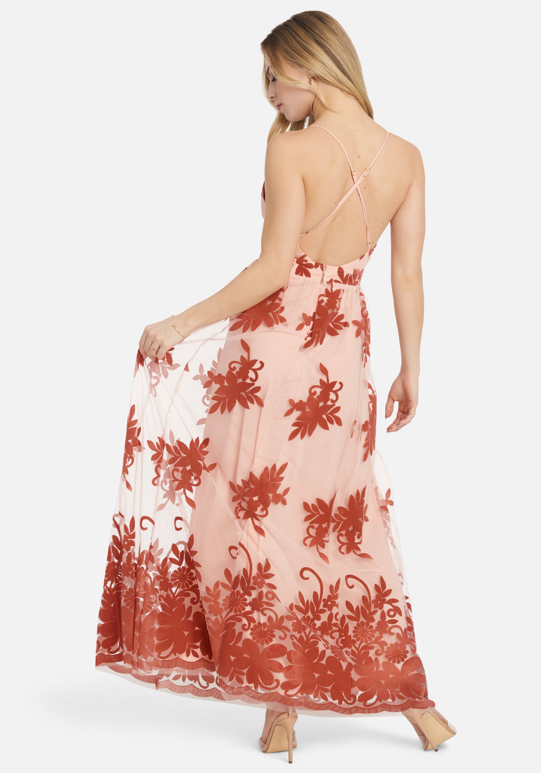 Plunge Neck Embroidered Maxi