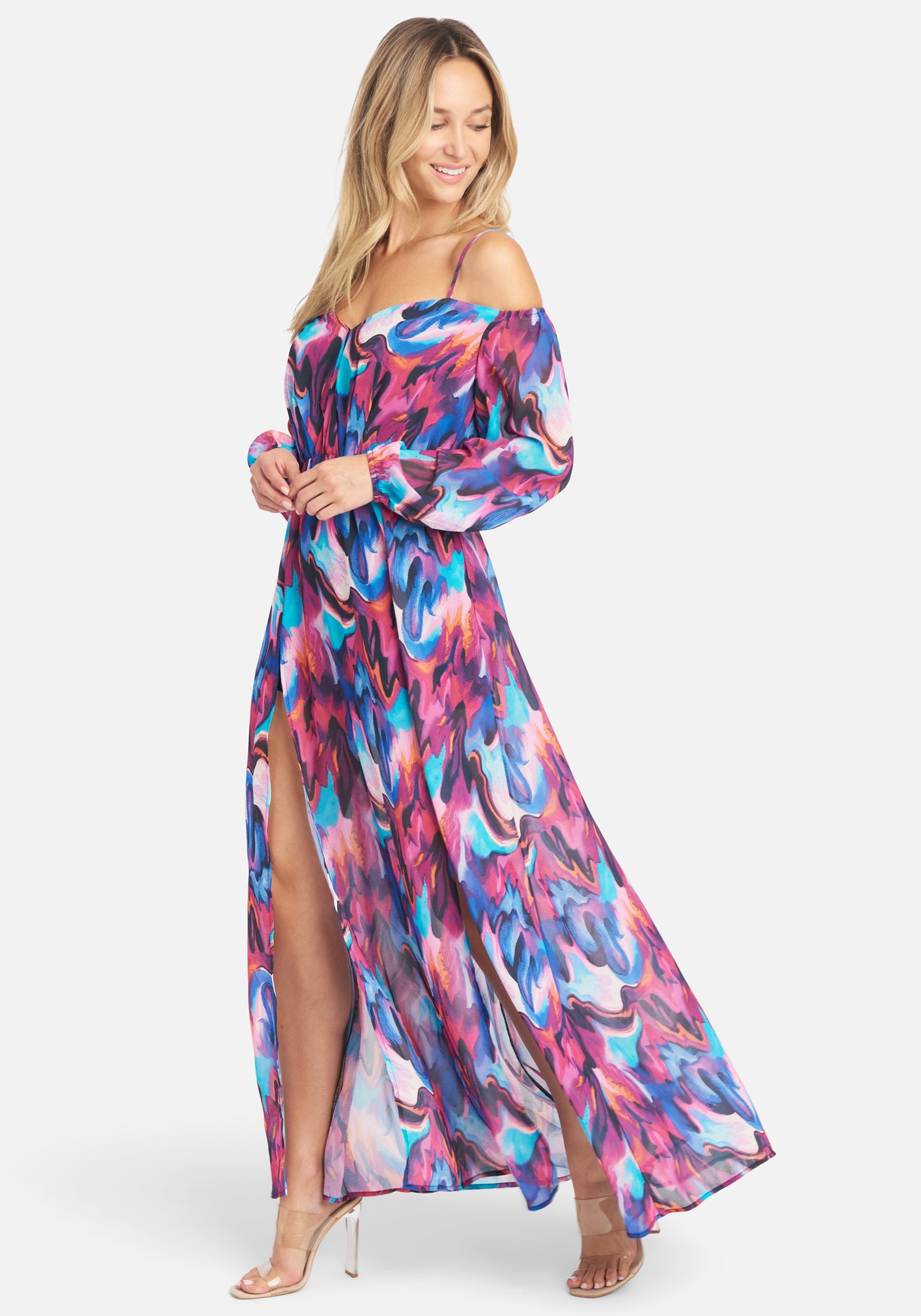 Printed Romantic Slit Maxi Dress