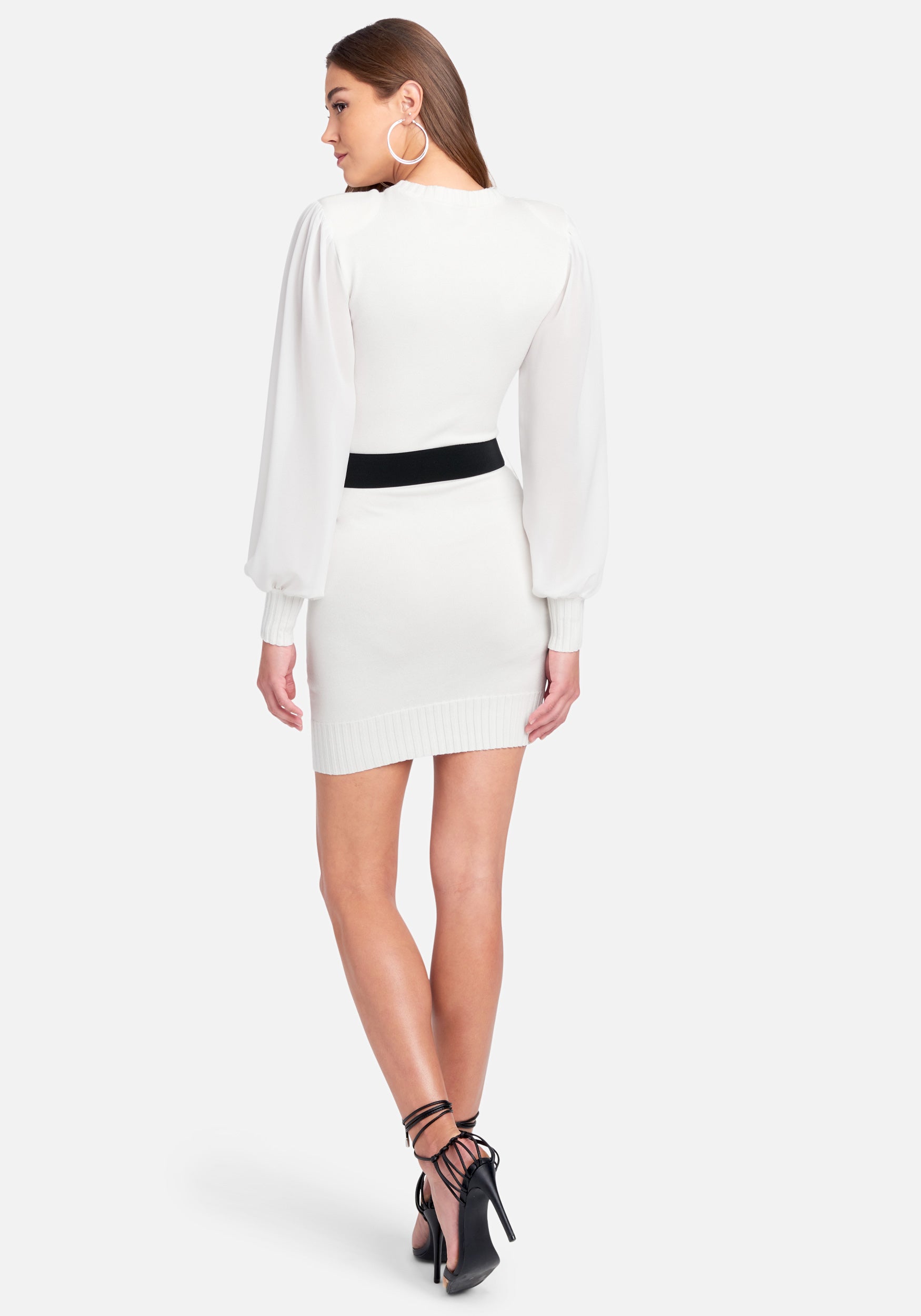 Belted Bold Shoulder Sweater Dress