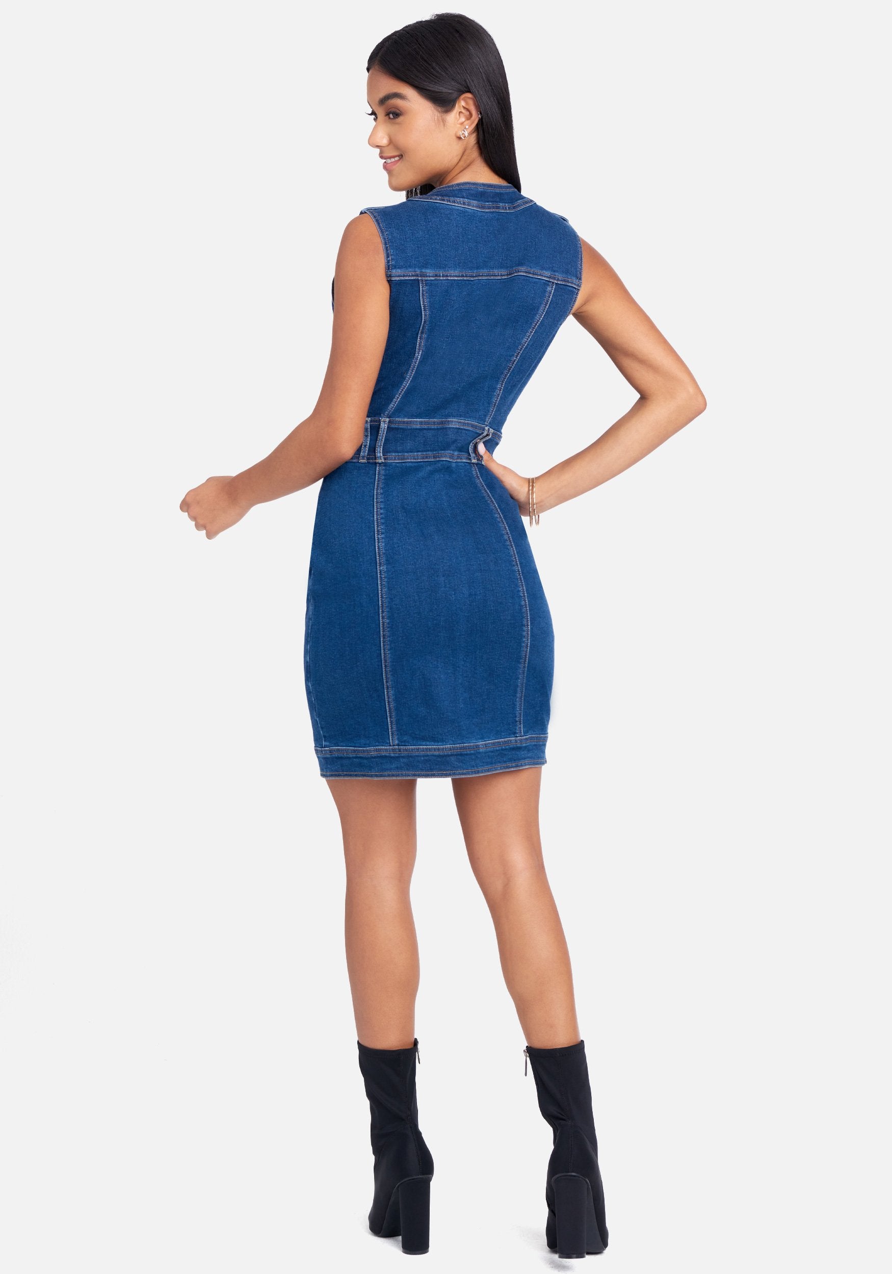 Button Down Multi Seam Denim Dress