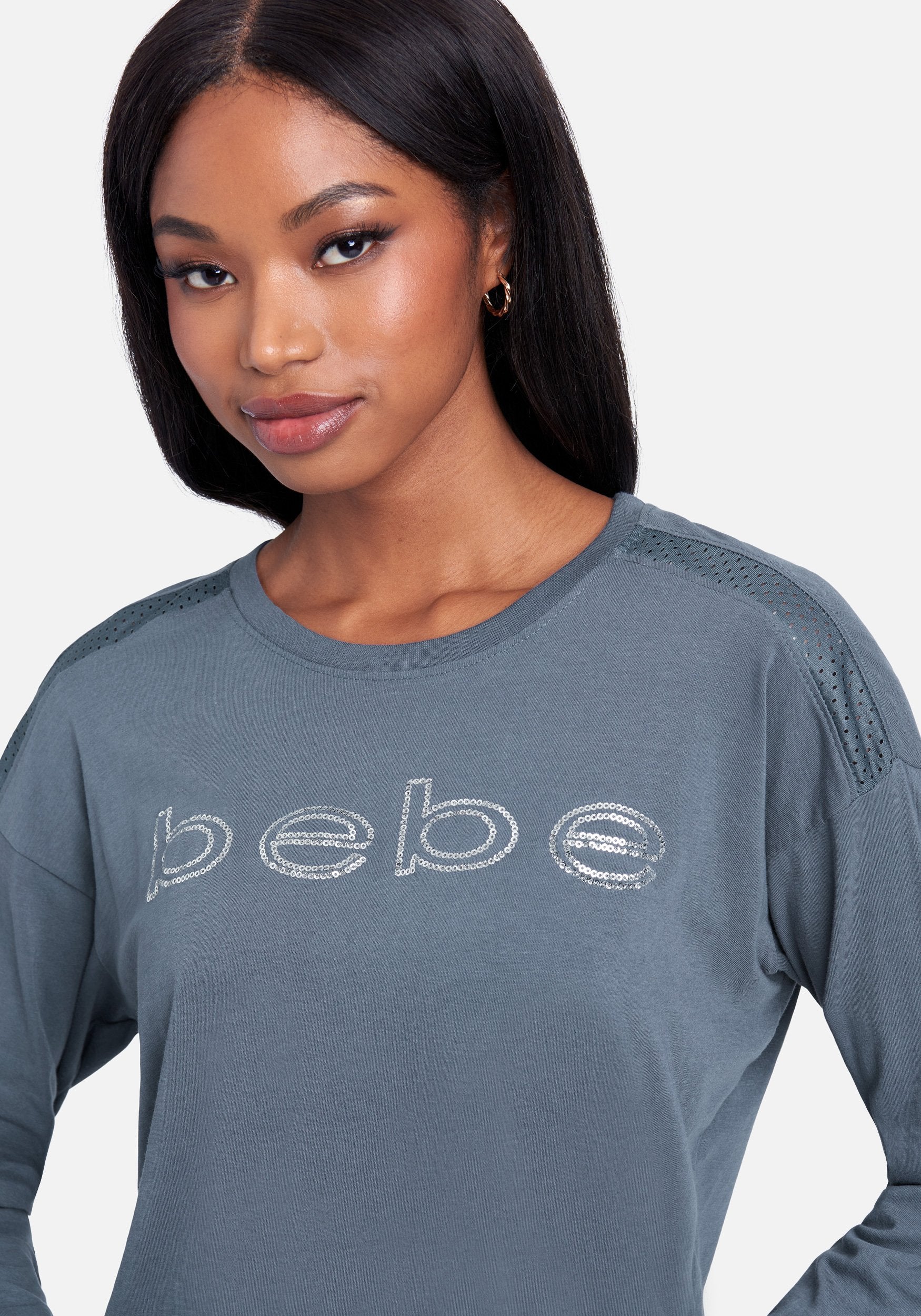 Bebe Logo Sequin Long Sleeve Top