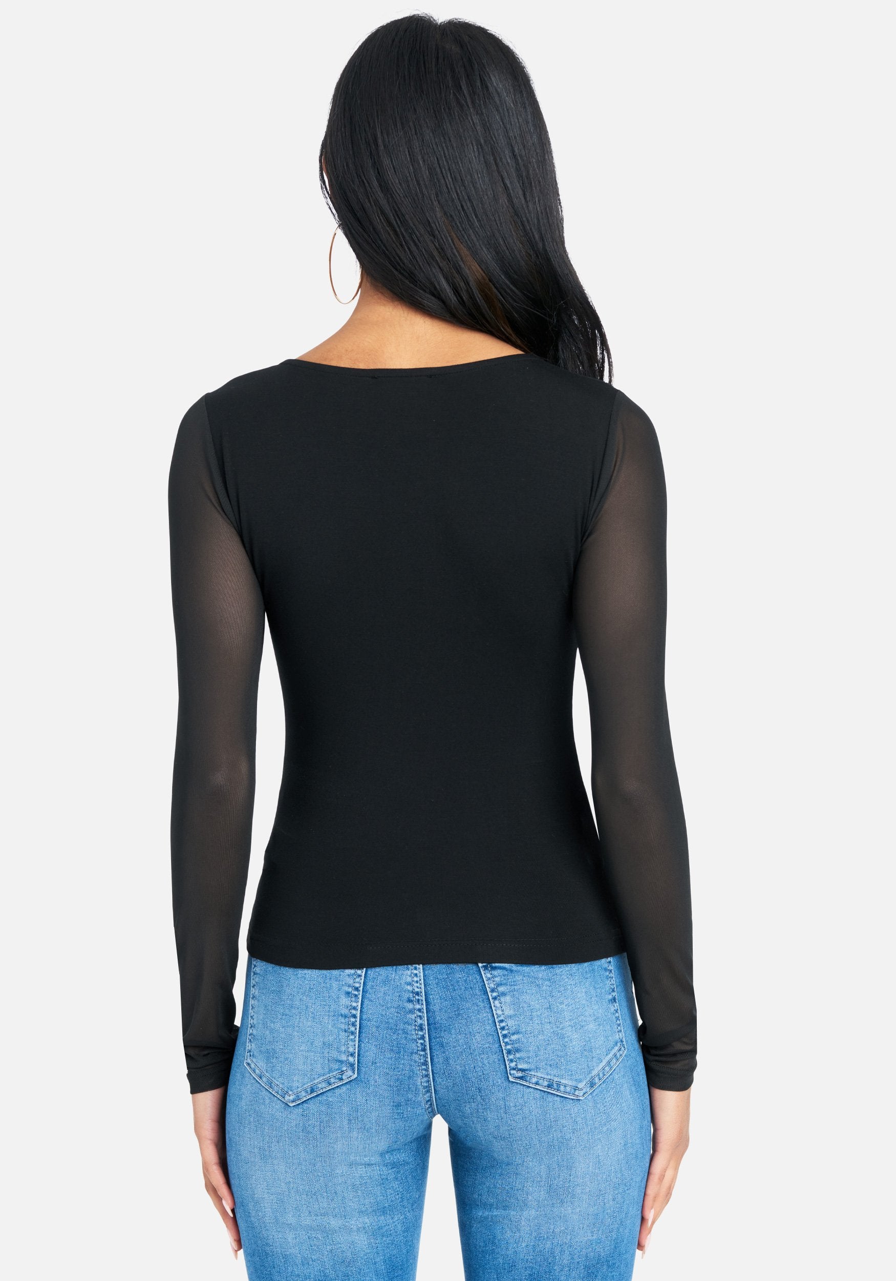 Ruched Front Stretch Mesh Top