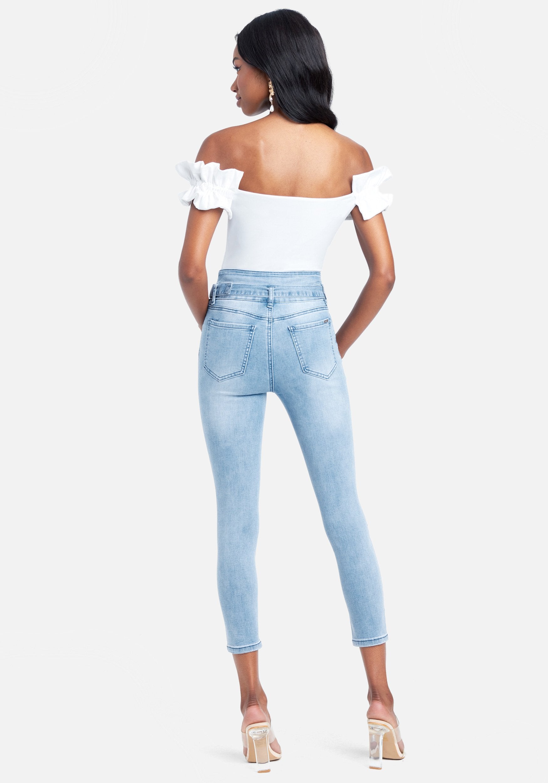 High Waist Belted Waist Skinny Jeans