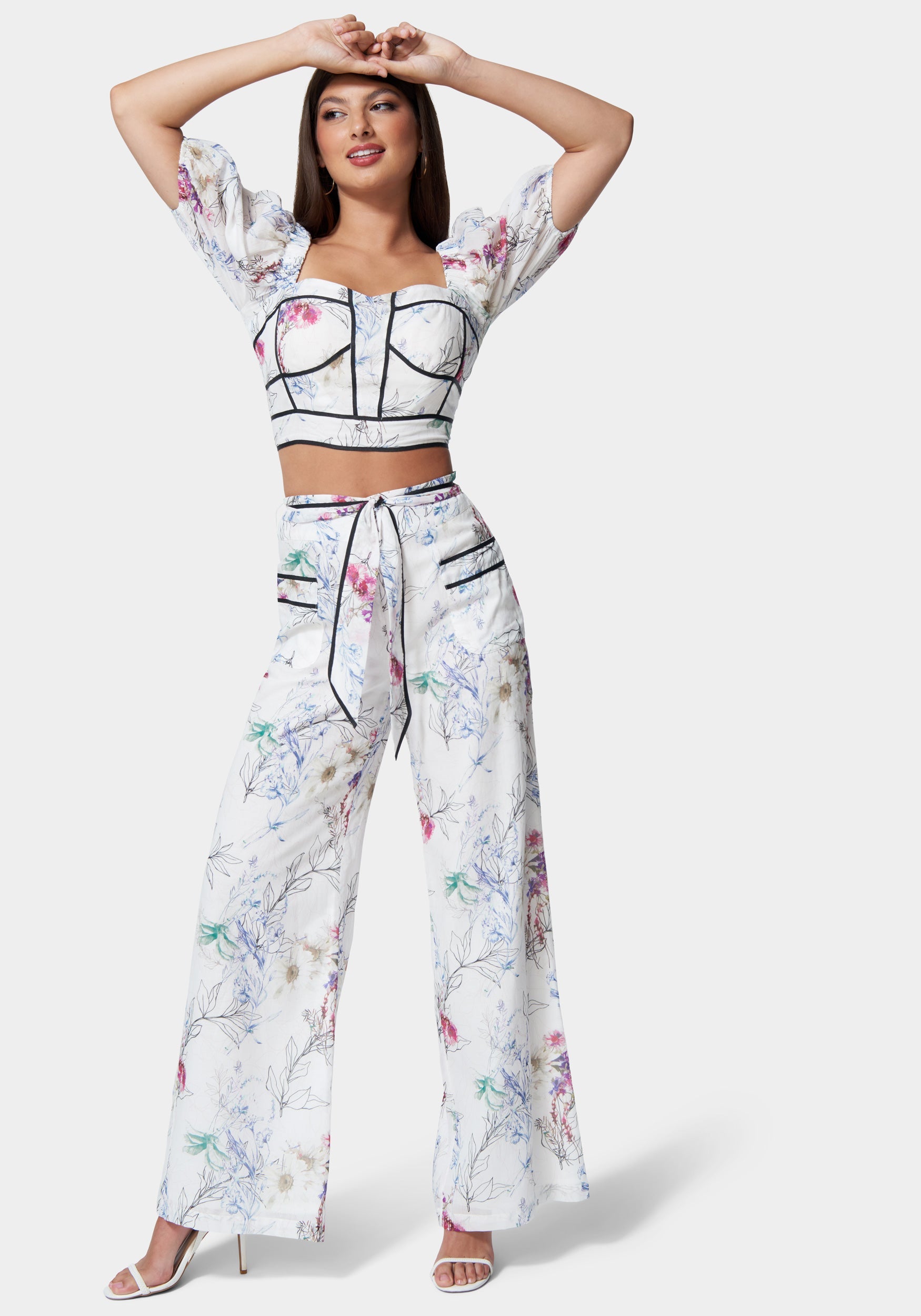 Printed Wide Leg Pant With Contrast Taping