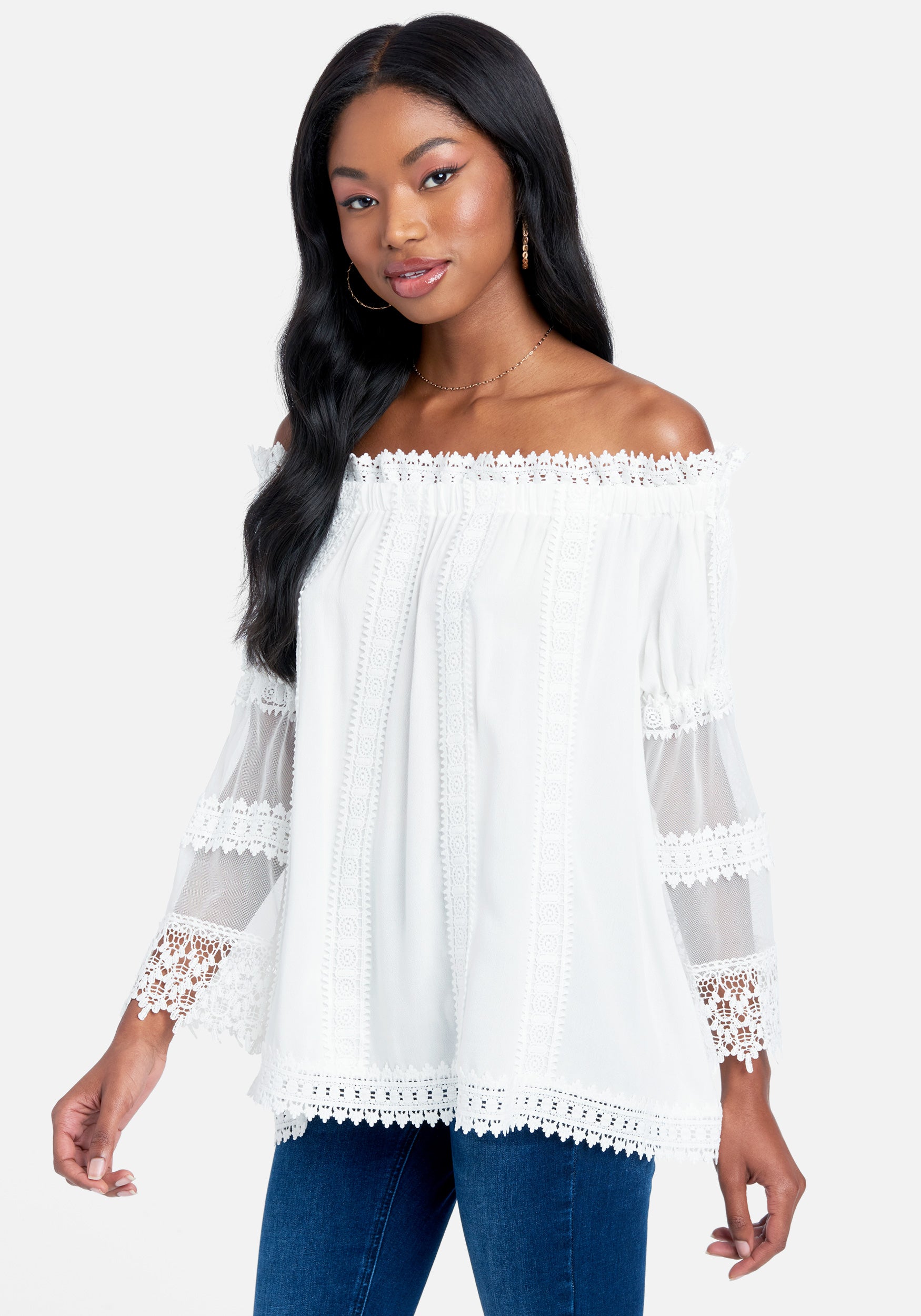 Off Shoulder Embroidered Trim Top