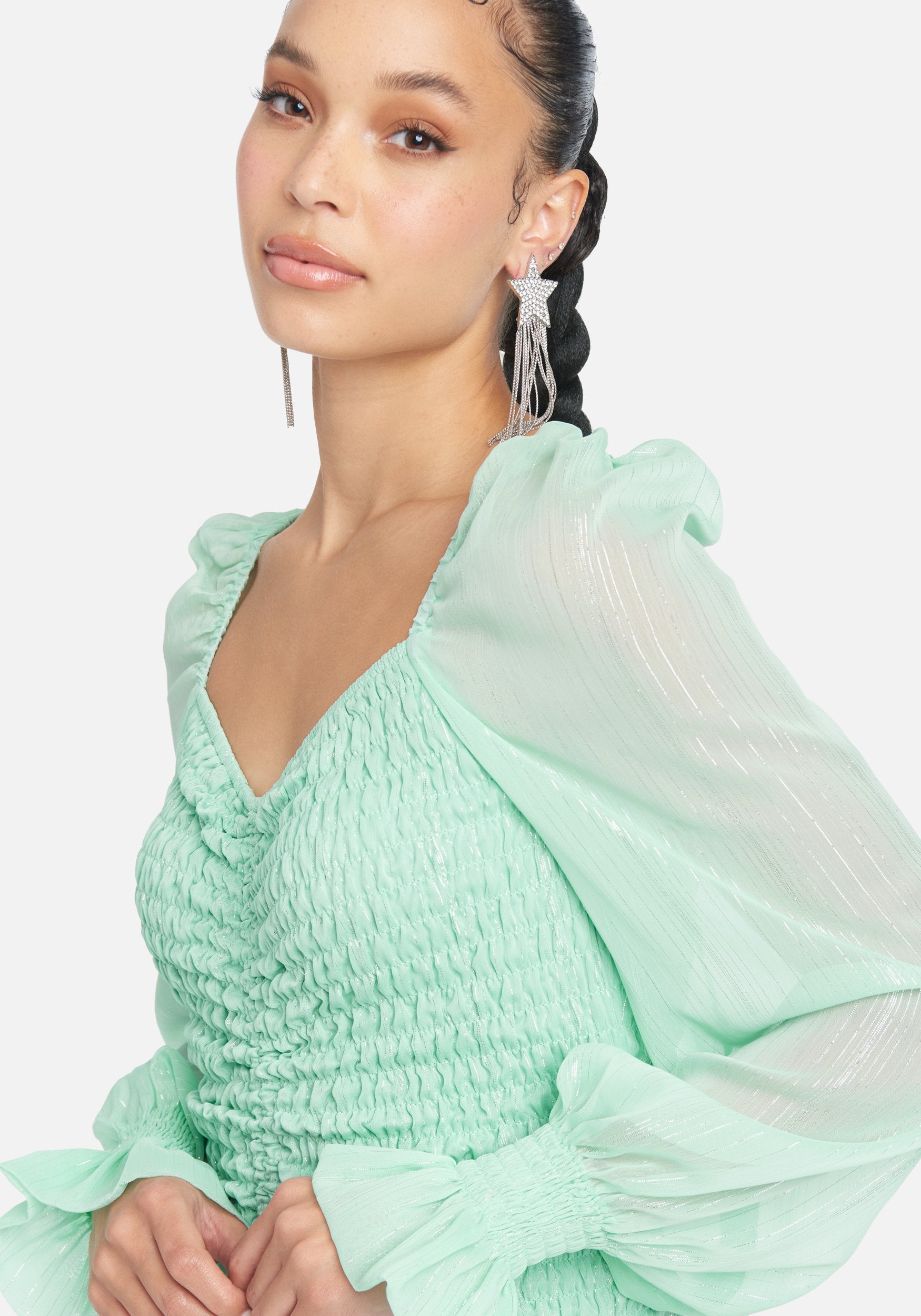 Puff Sleeve Smocked Chiffon Dress