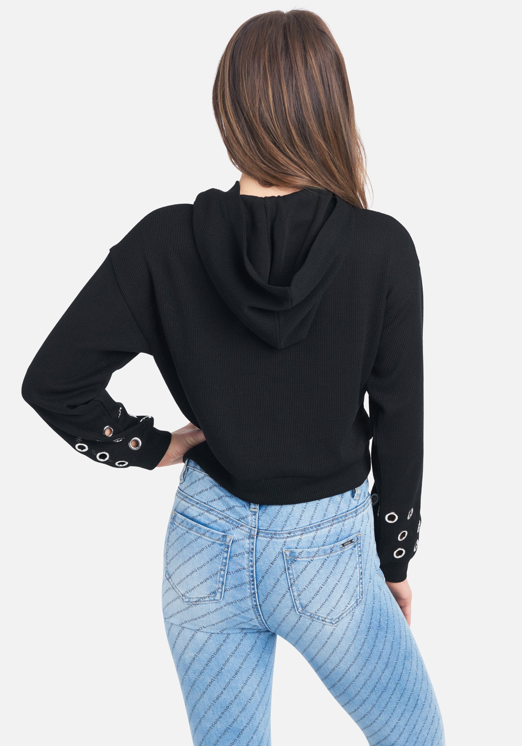 Grommet Detail Hooded Crop Sweater