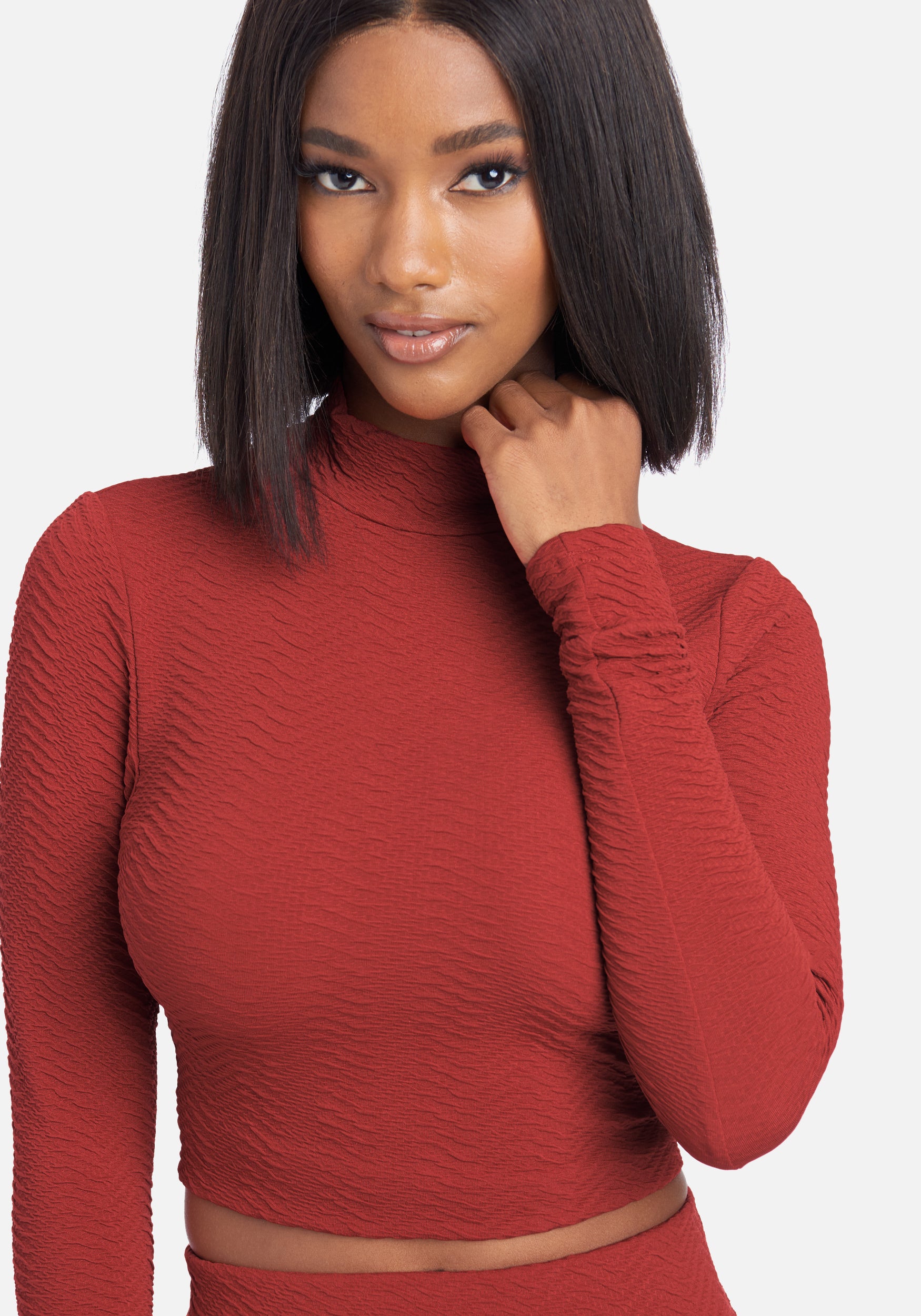 Textured Mock Neck Knit Top