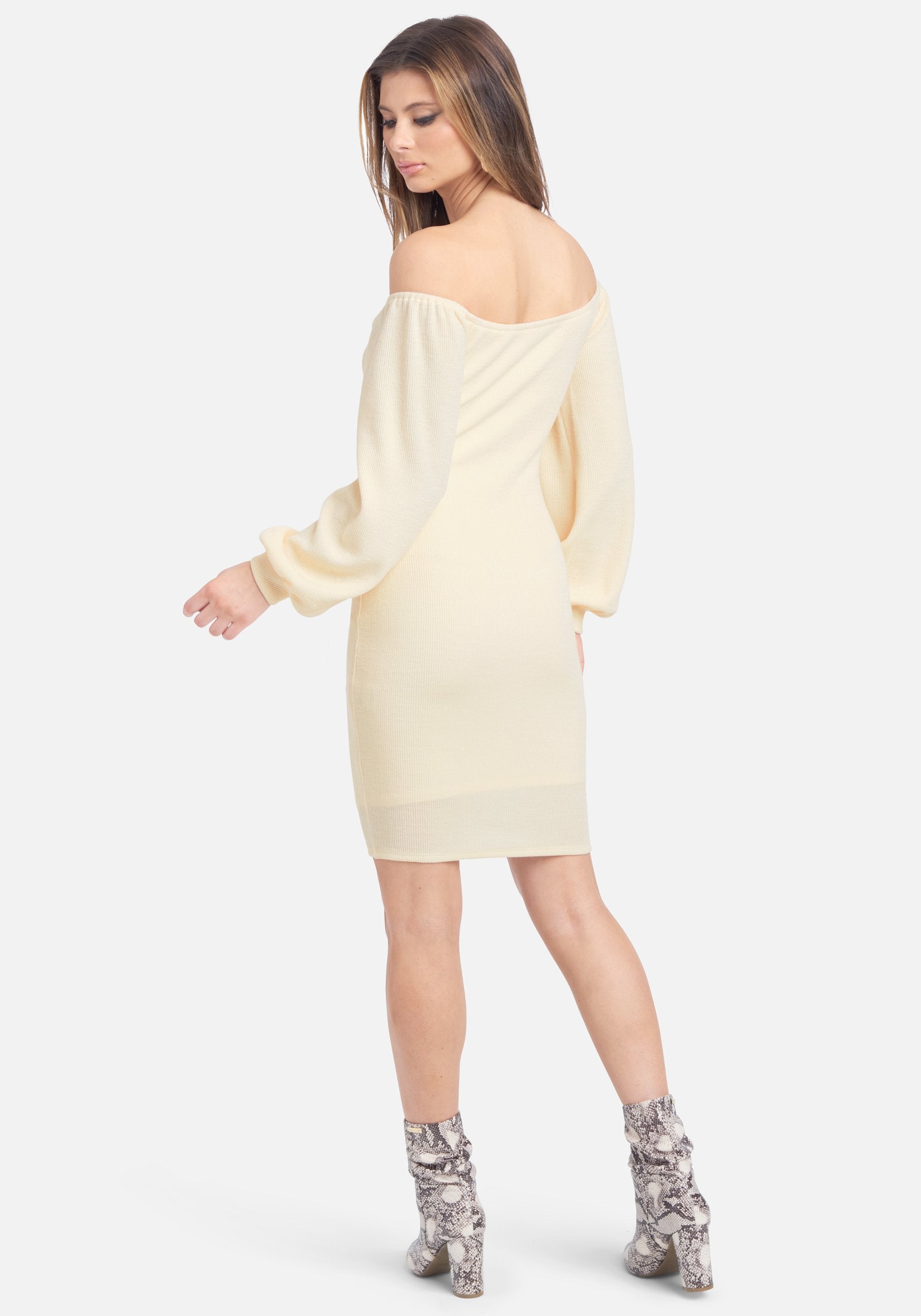 Off Shoulder Ruched Front Mini Dress