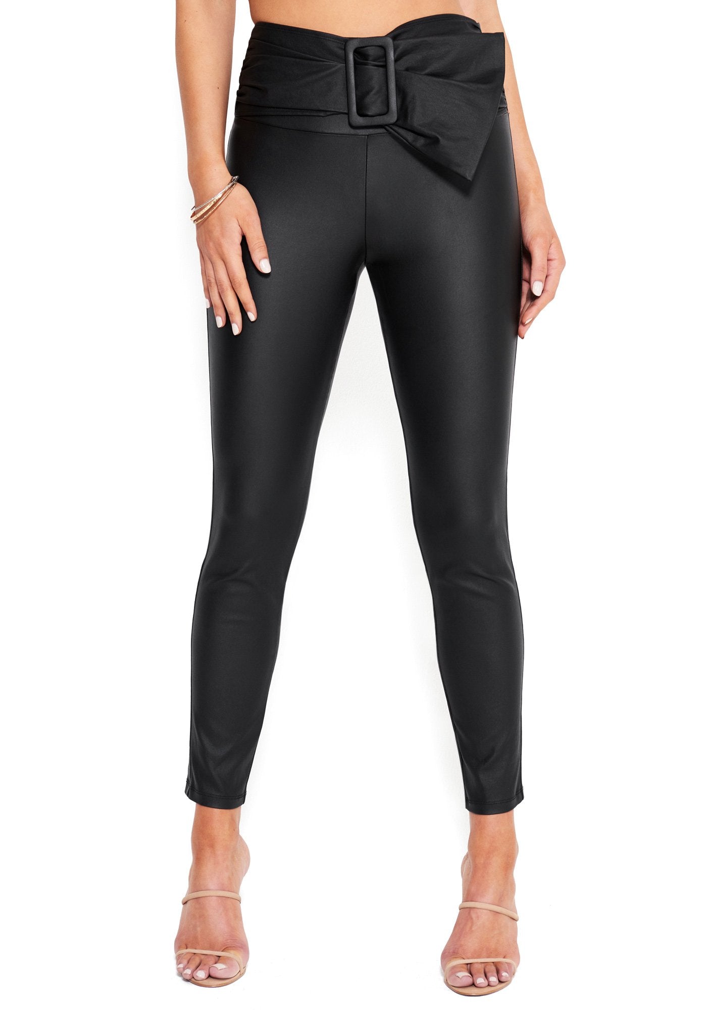 Vegan Leather Detail Bow Detail Legging