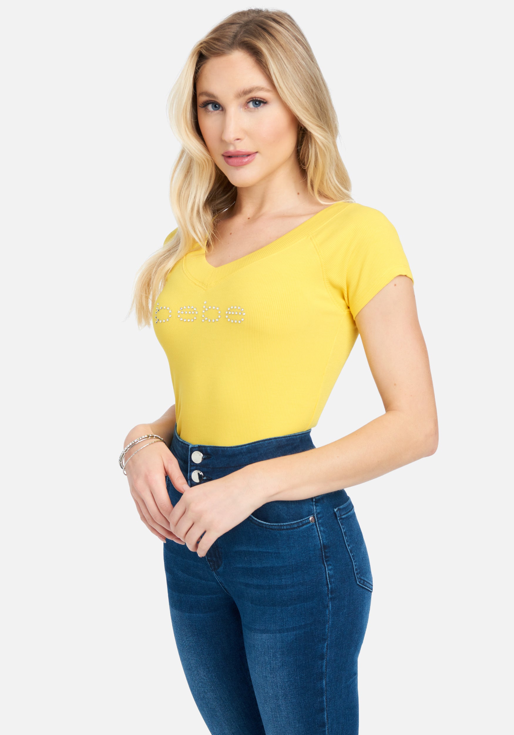 Crystal Logo Double V-Neck Short Sleeve Tee