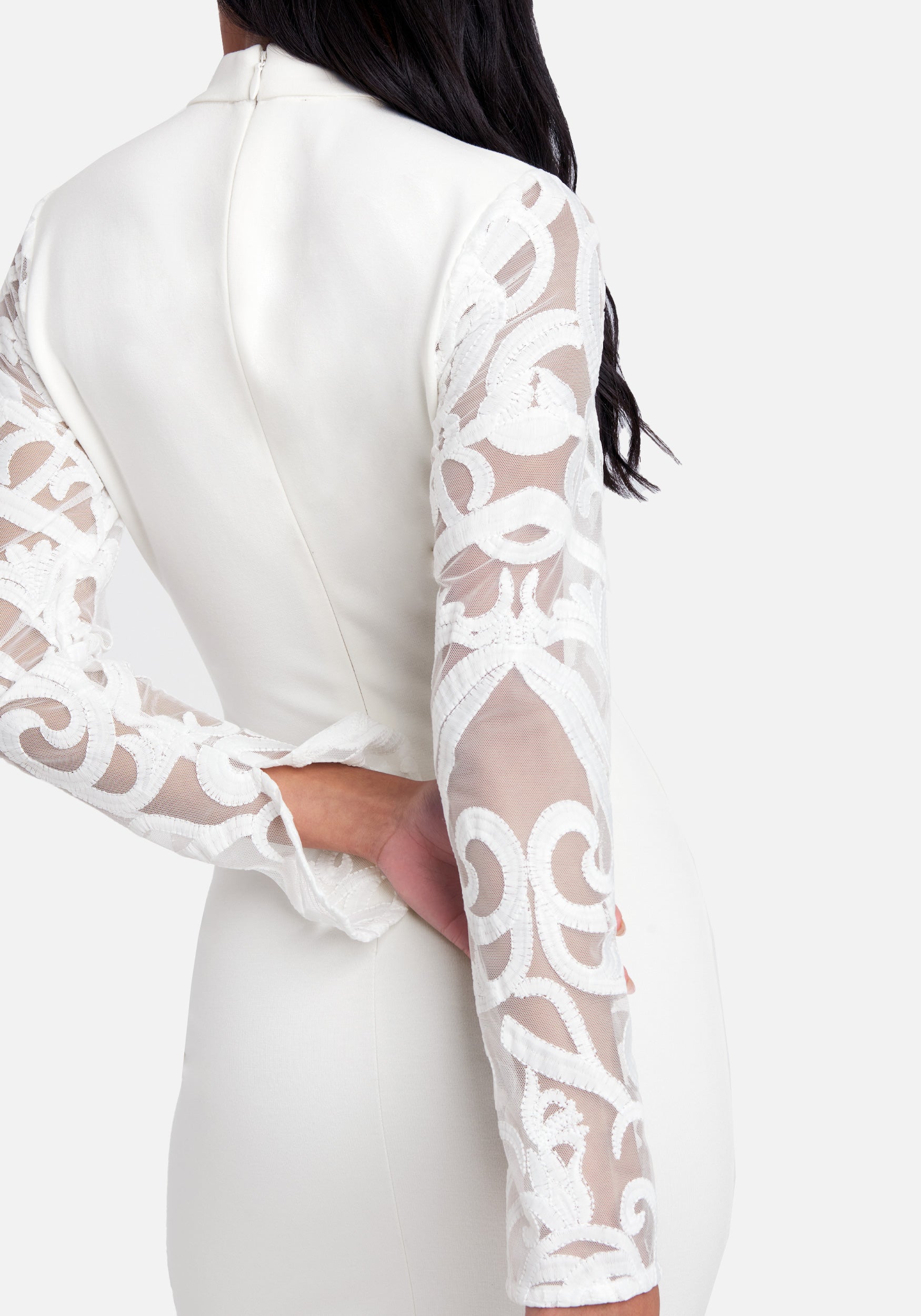 Mock Neck Embroidered Sleeve Mini Dress