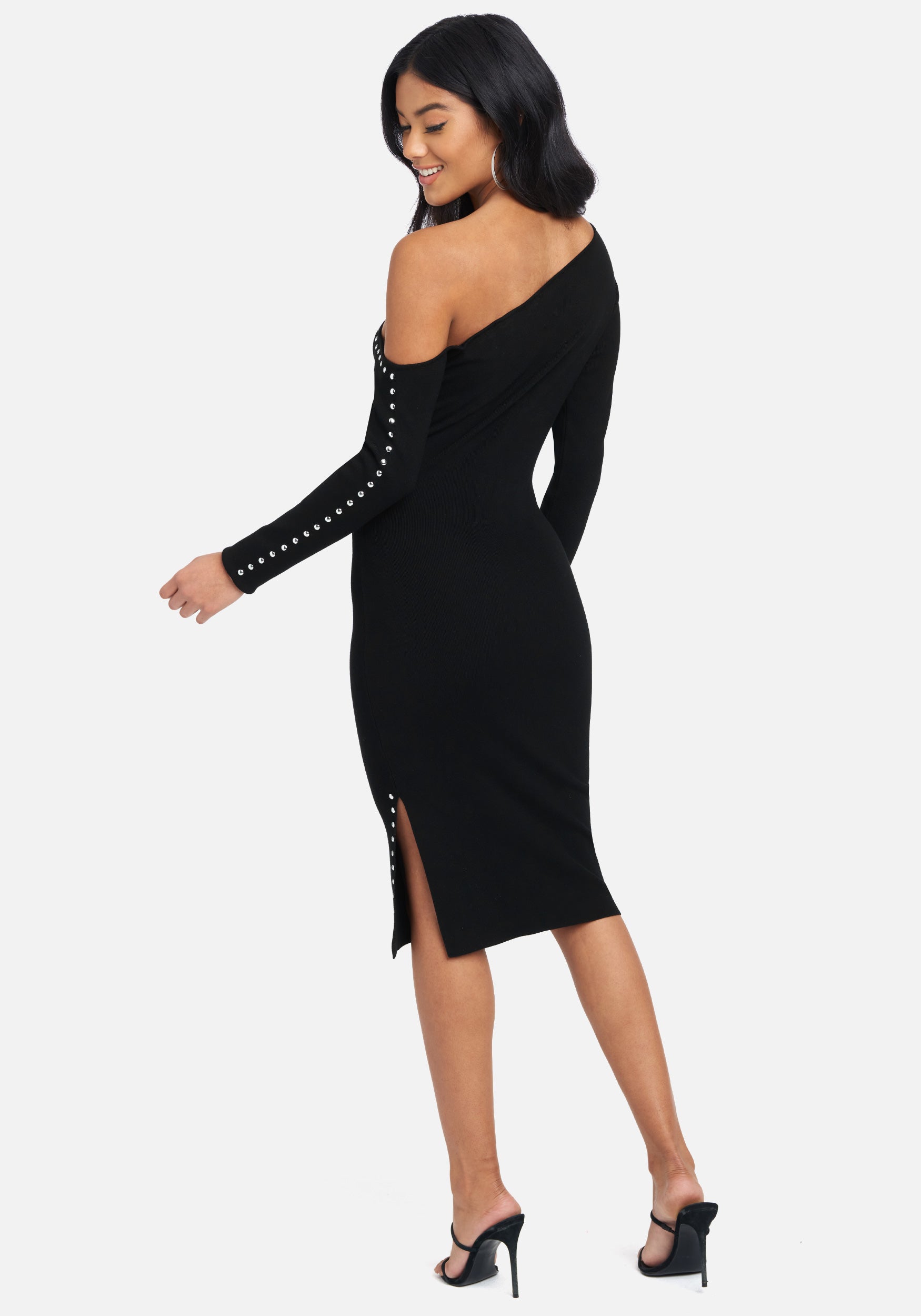 Off the Shoulder Stud Side Slit Dress