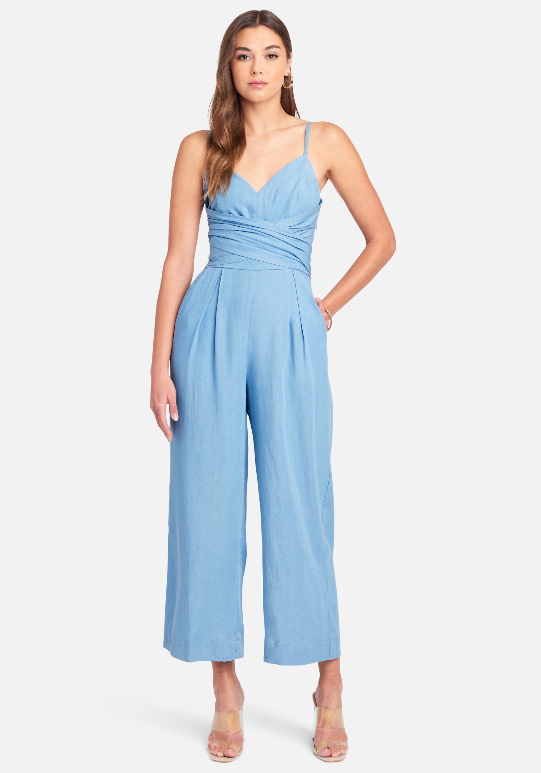 Wrap Waist Chambray Culotte Jumpsuit