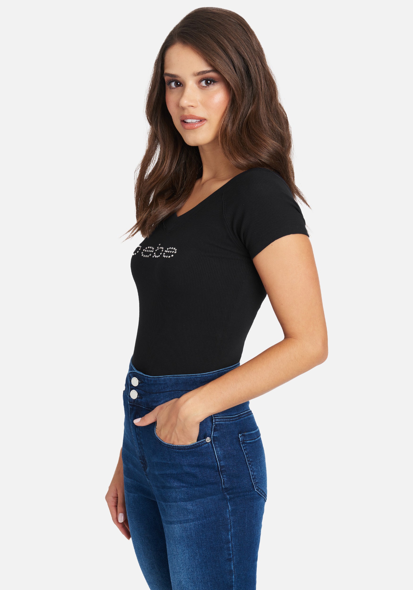 Crystal Logo Double V-Neck Short Sleeve Tee