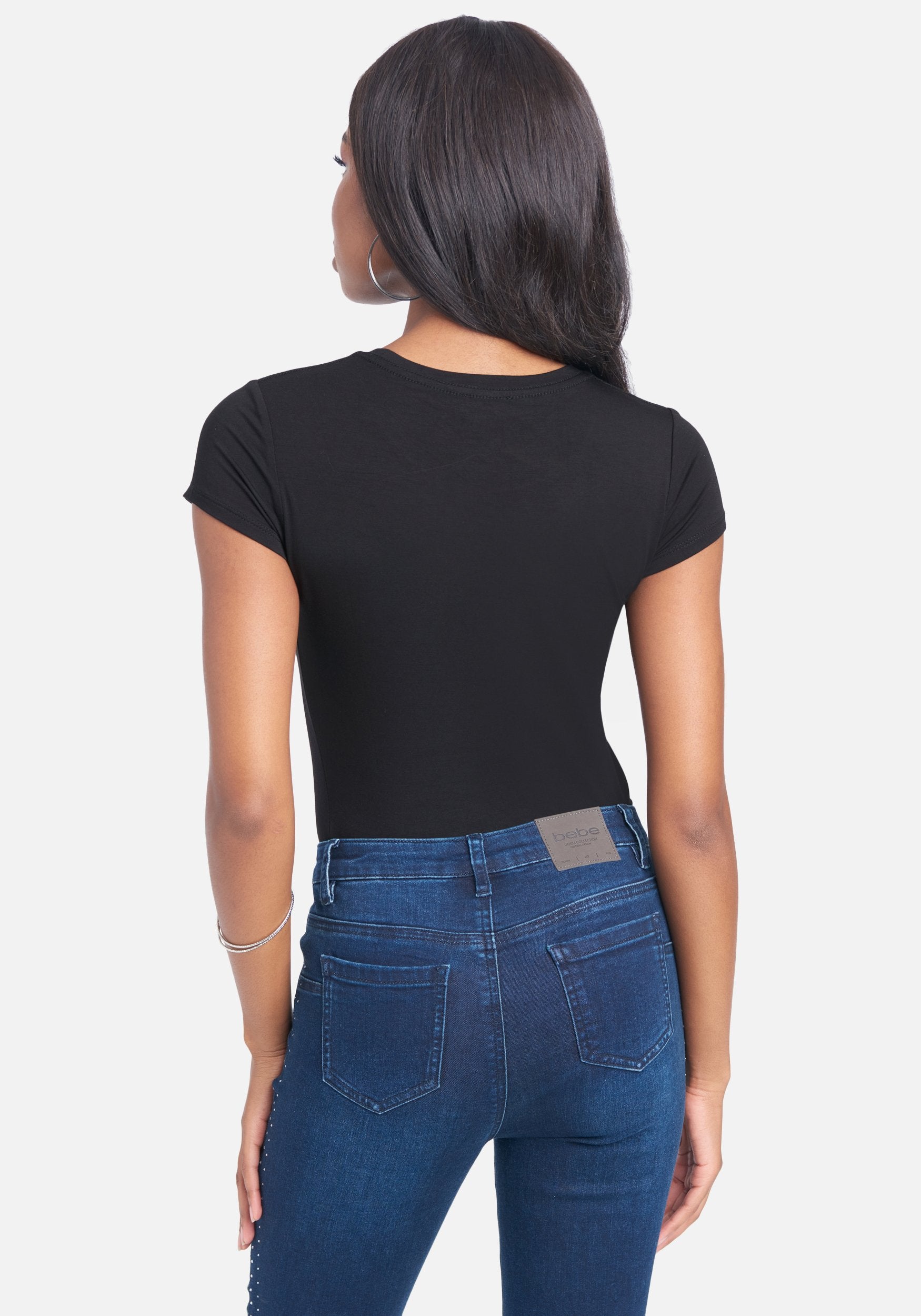 Bebe Logo Rhinestone Lip Print Tee