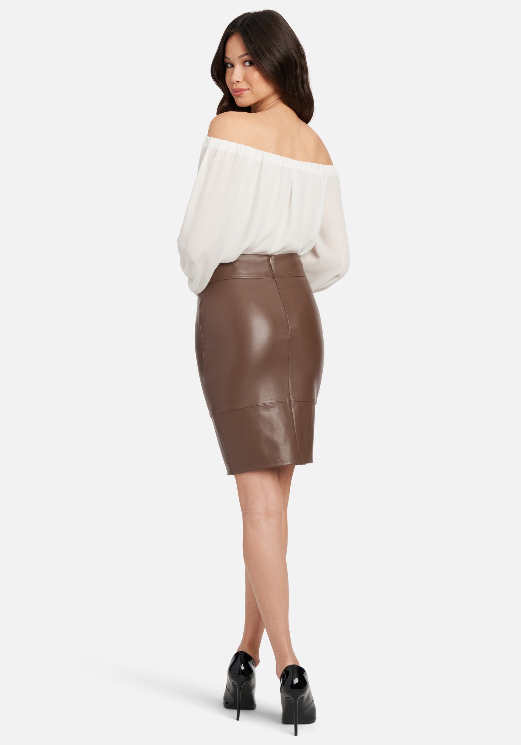 Vegan Leather Slit Pencil Skirt