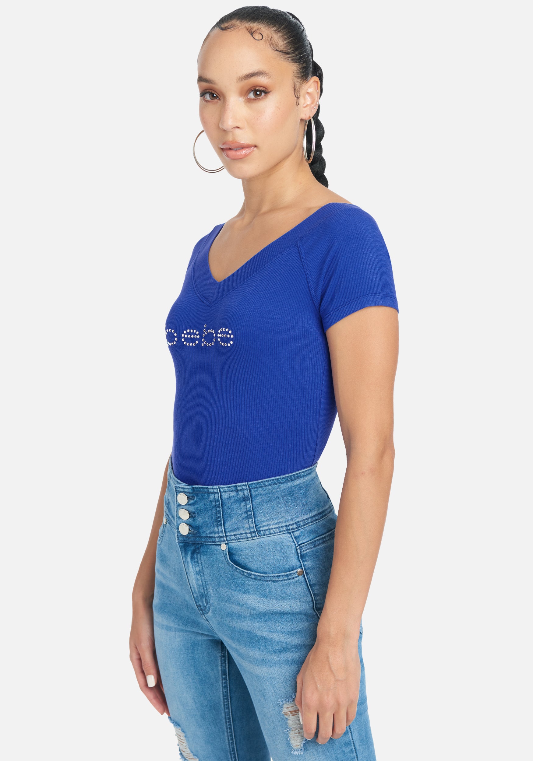 Crystal Logo Double V-Neck Short Sleeve Tee
