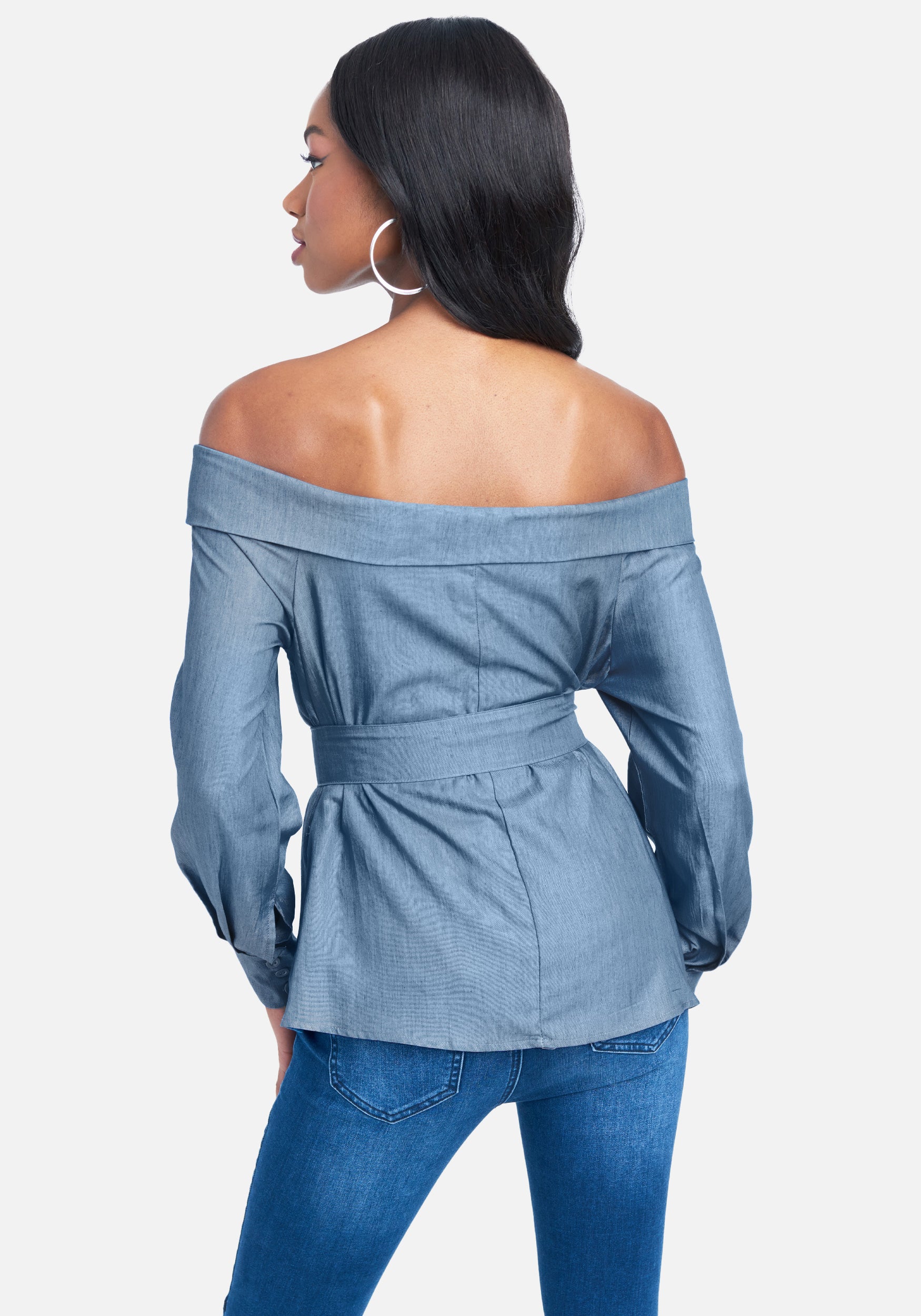 Belted Off The Shoulder Chambray Top