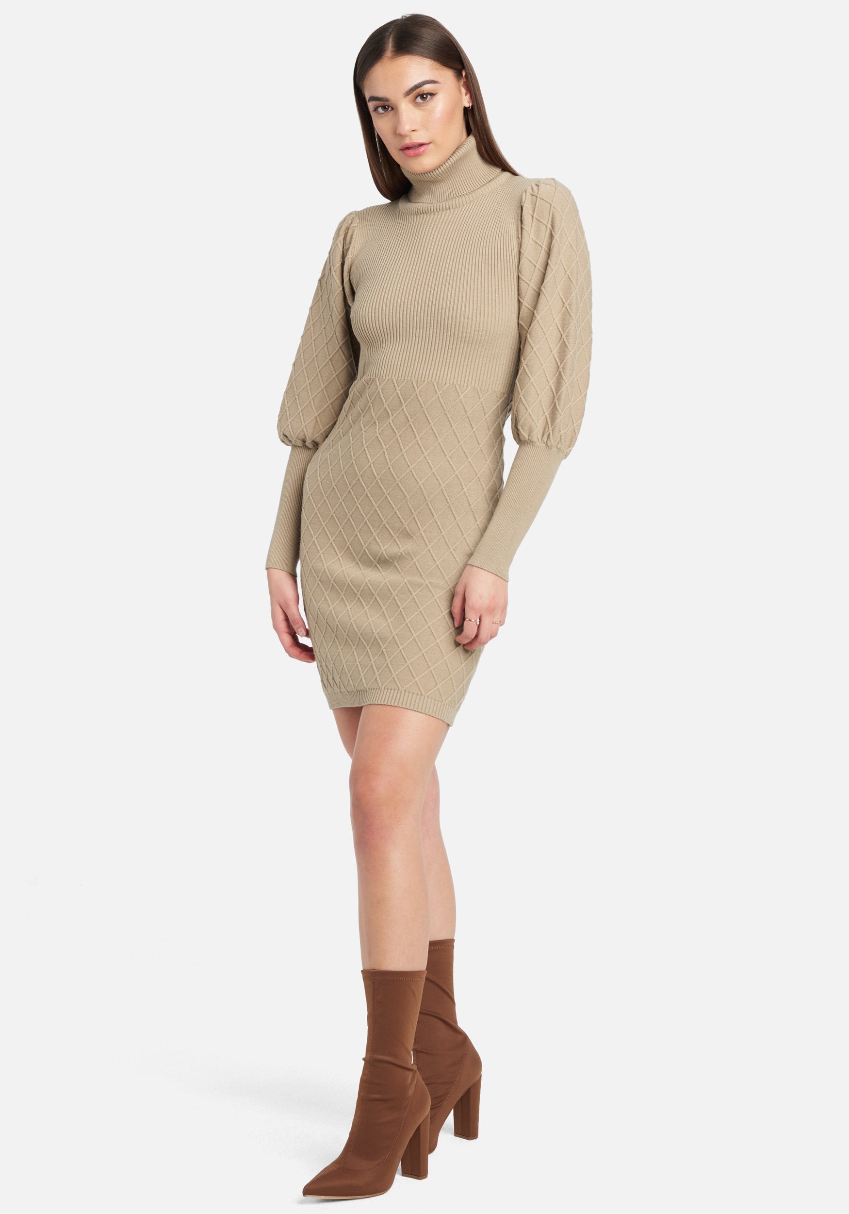Puff Sleeve Quilted Sweater Dress
