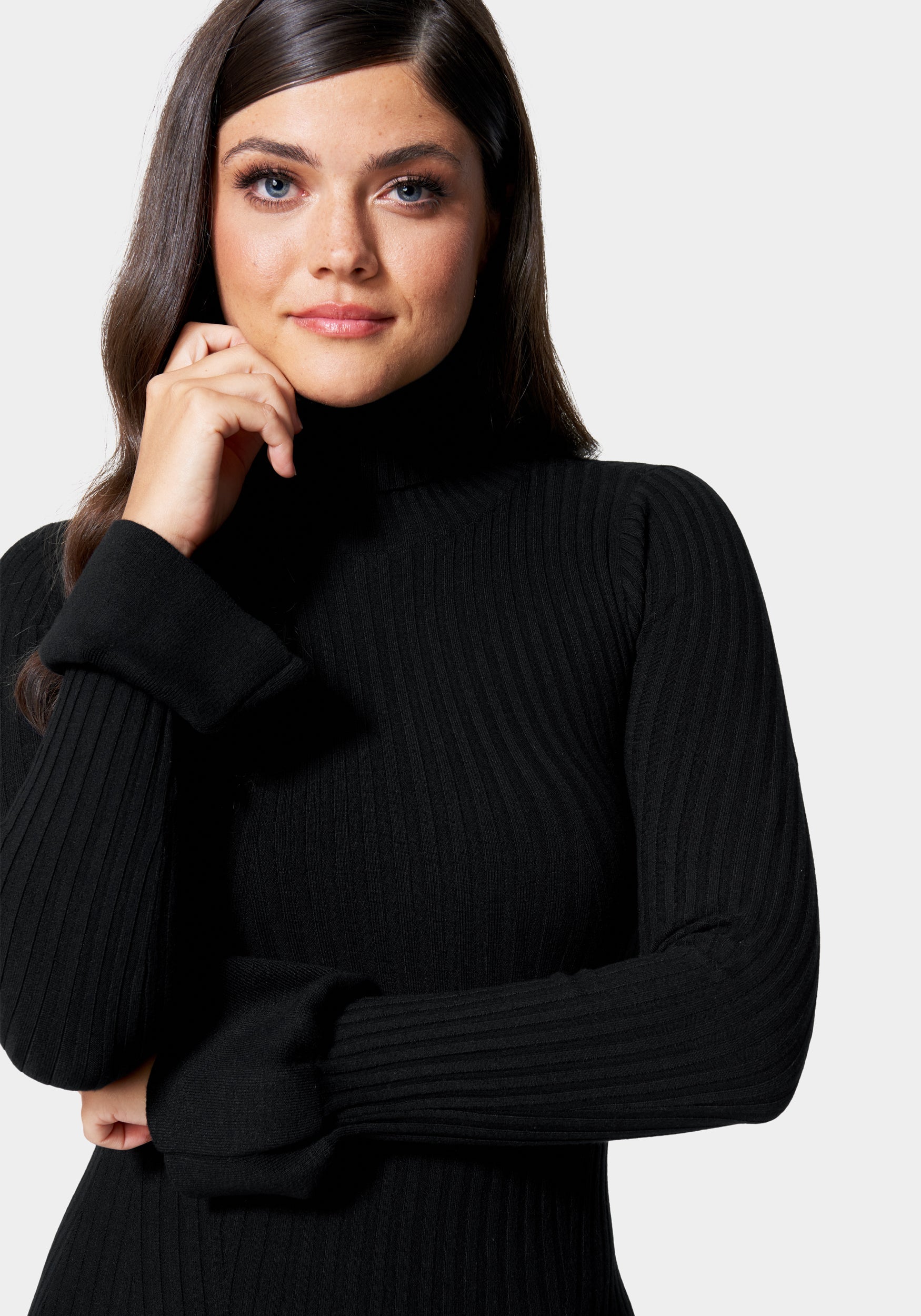 Bell Sleeve Turtleneck Midi Dress