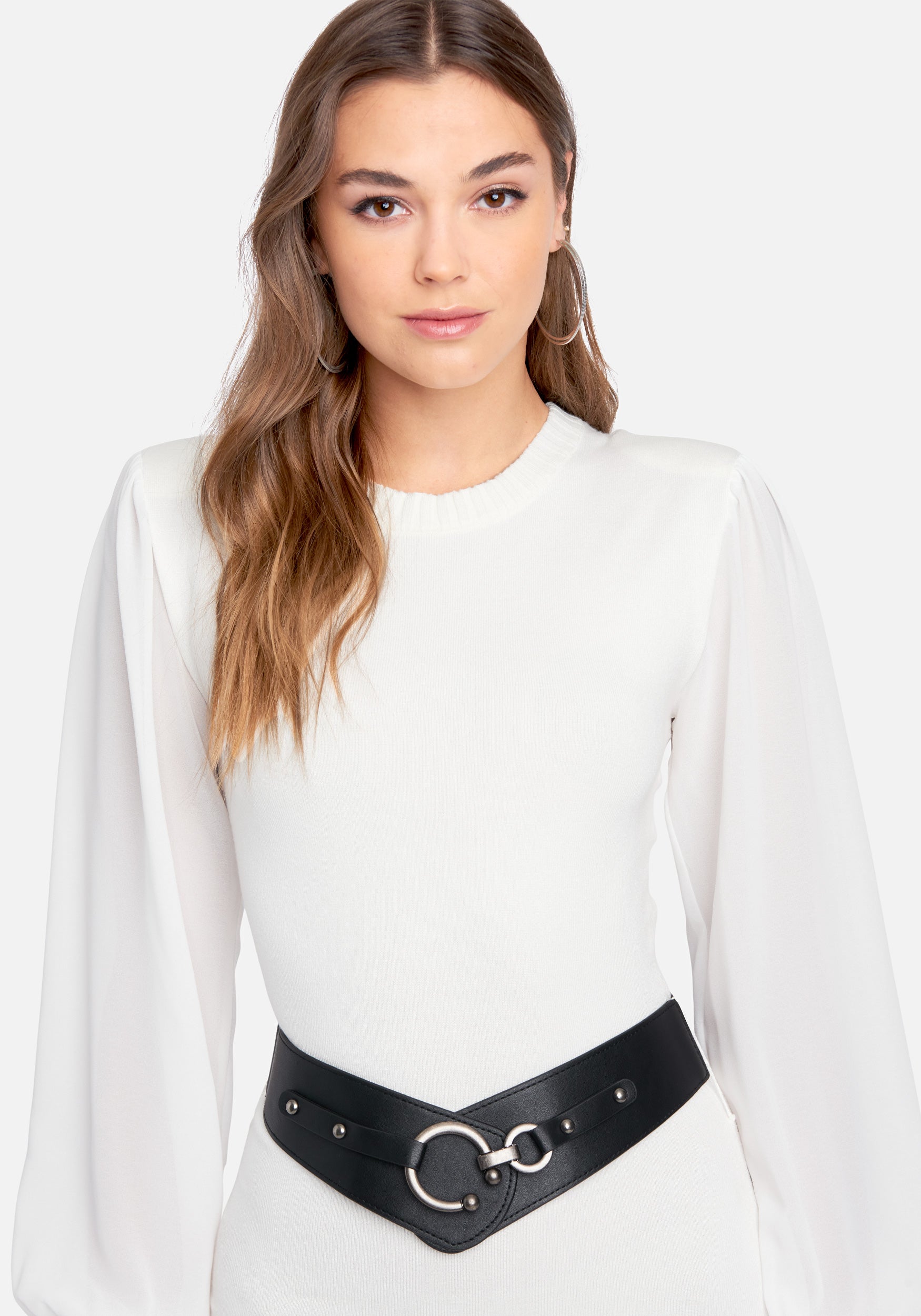 Belted Bold Shoulder Sweater Dress