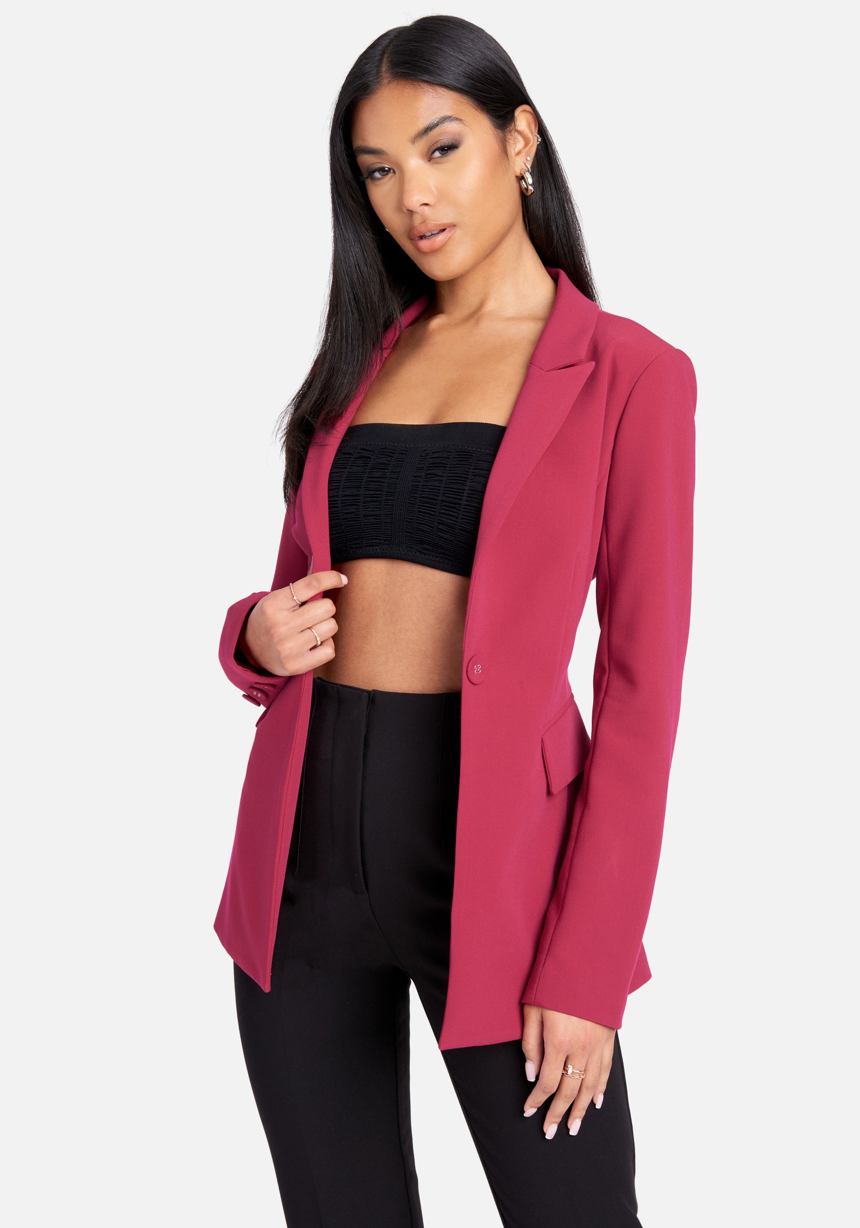 Woven Twill Fitted One Button Long Jacket