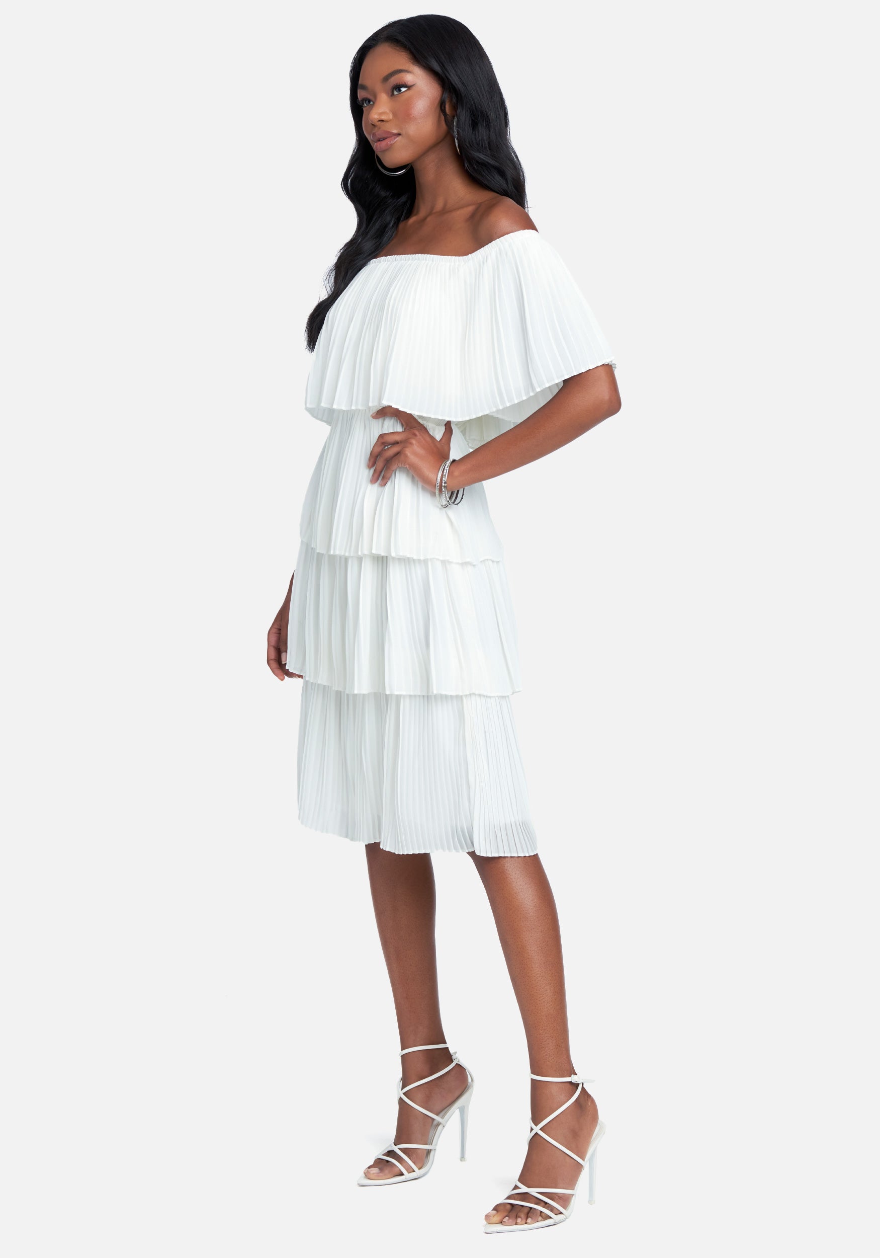 Tiered Off Shoulder Midi Dress