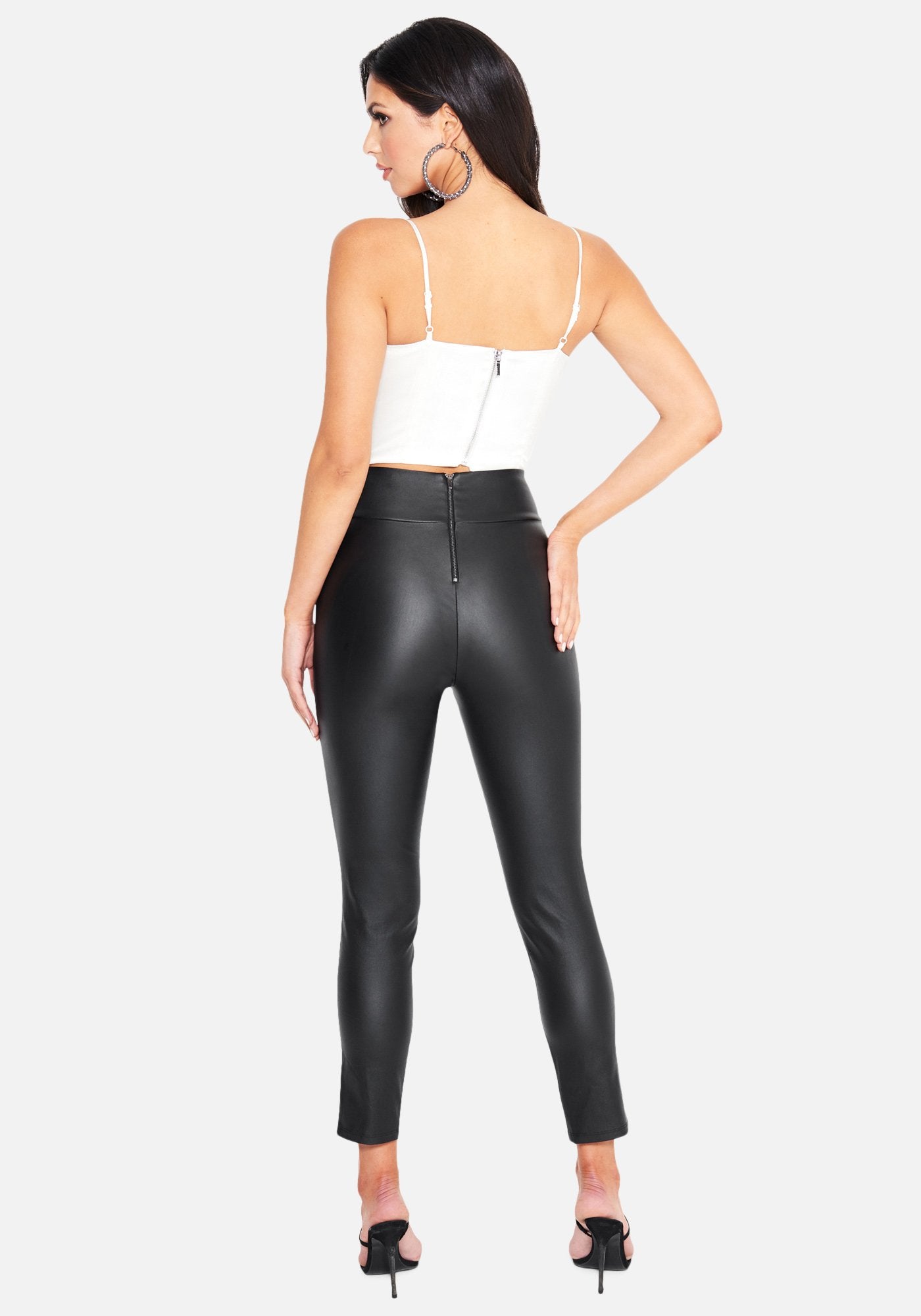 Coated Front Slit Belted Legging