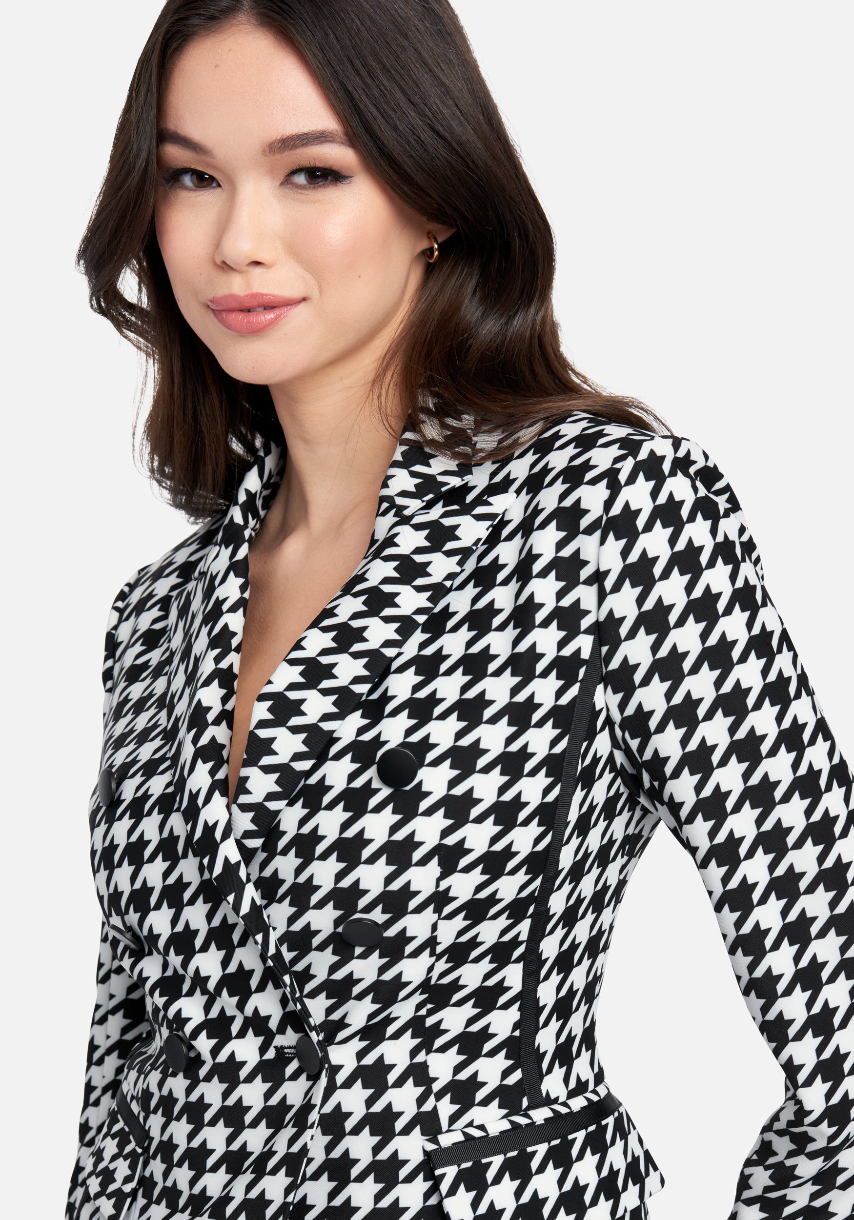 Twill Houndstooth Double Breasted Blazer Jacket