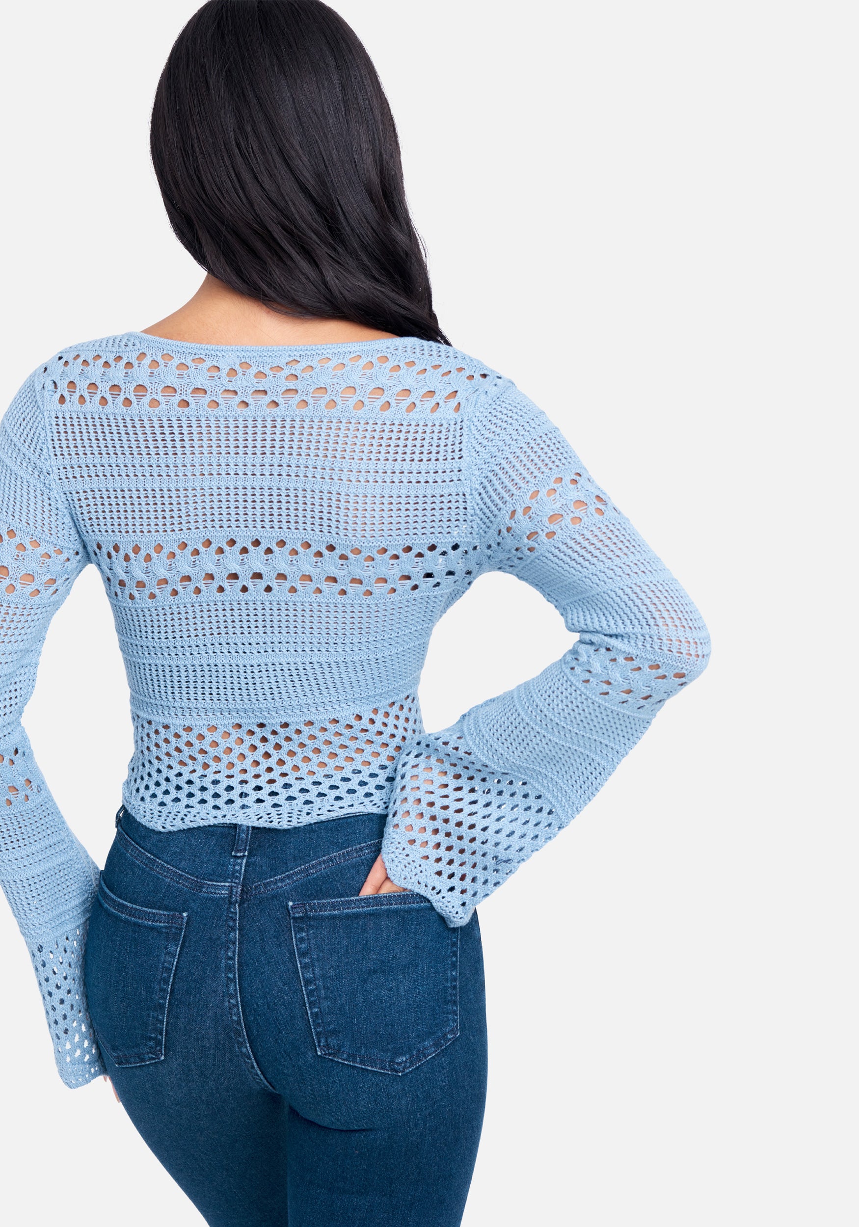 Bell Sleeve Scallop Hem Crochet Top