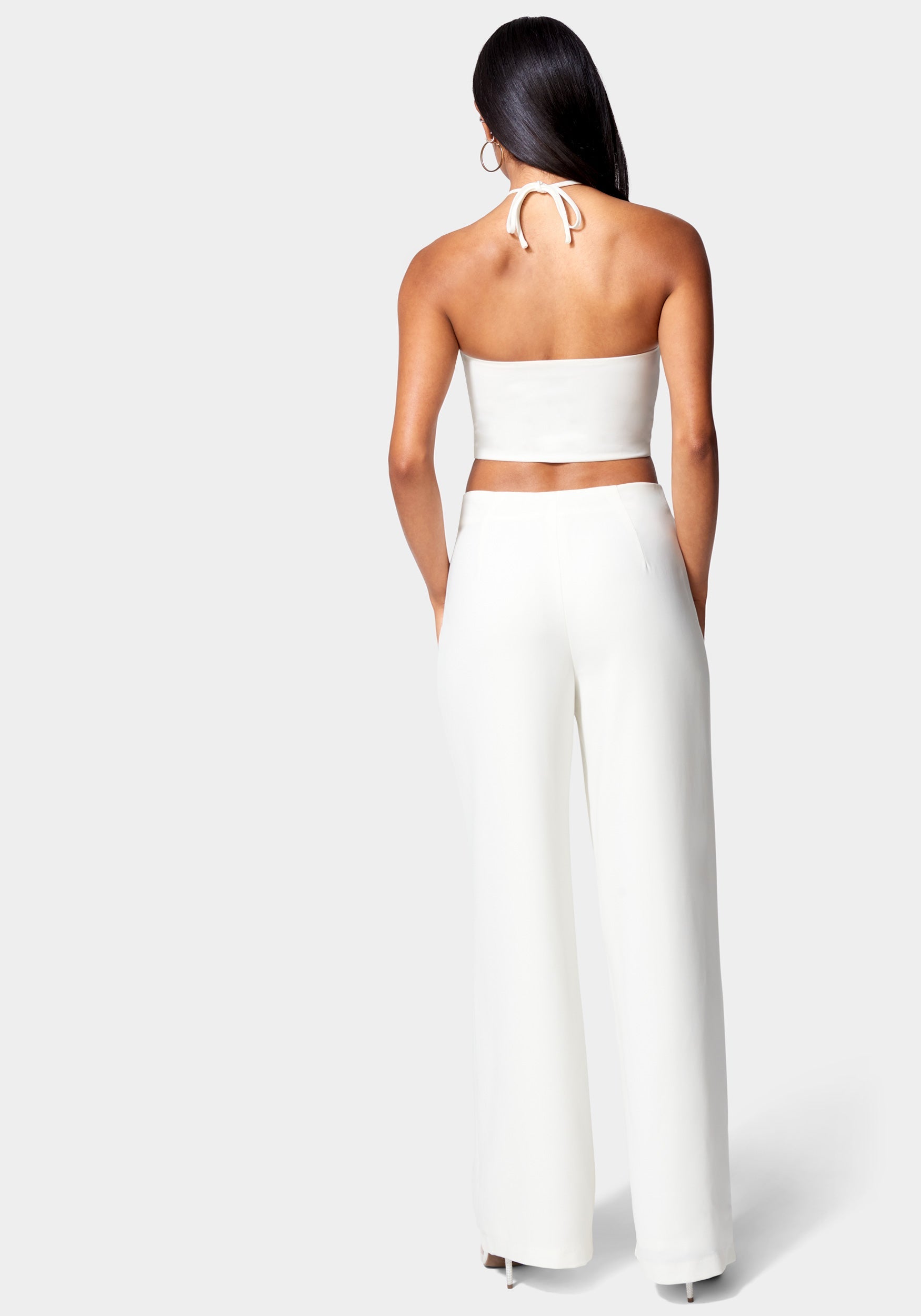 Halter Ring Detail Cut Out Wide Leg Jumpsuit