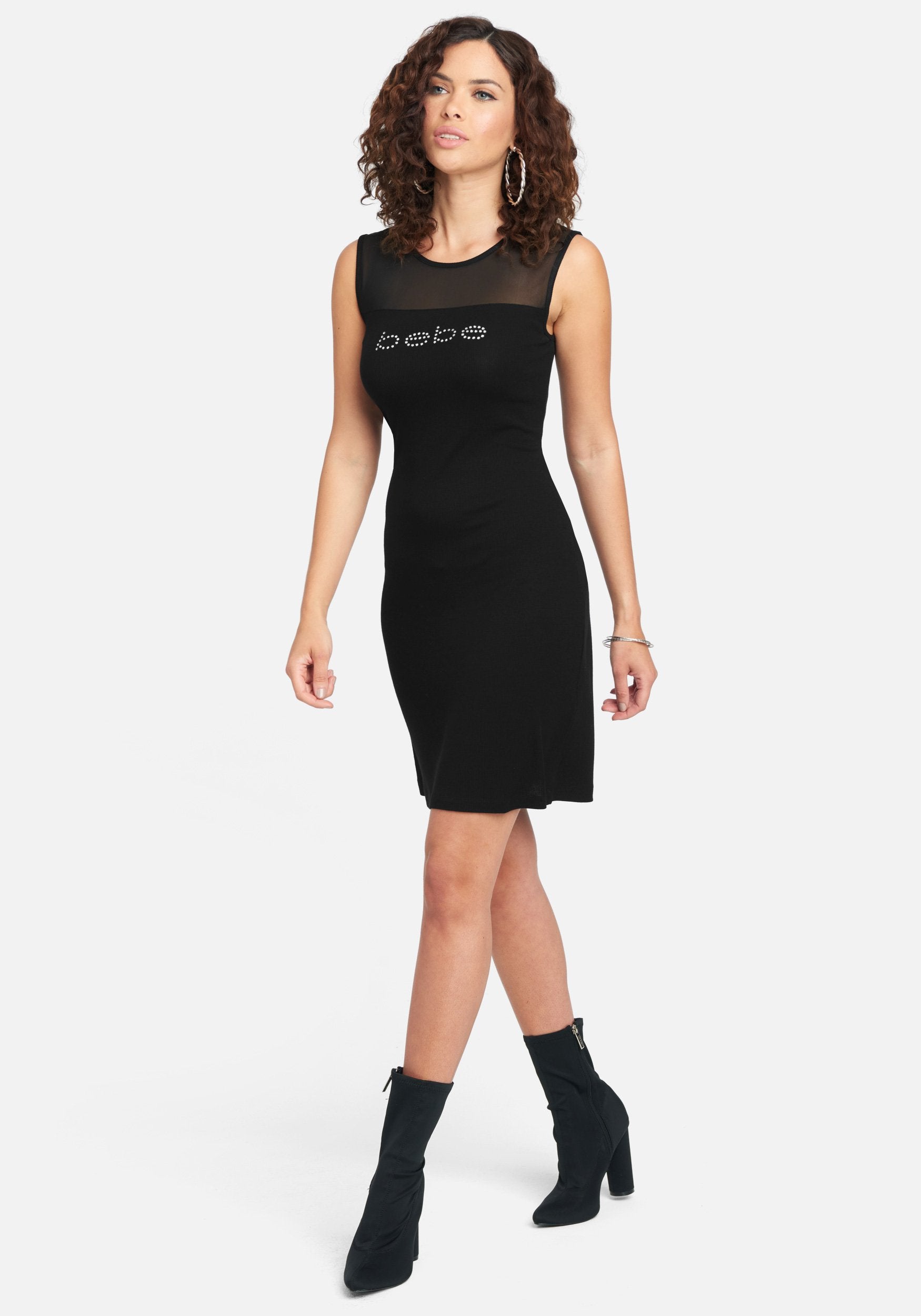 Mesh Insert Sleeveless Bebe Logo Dress
