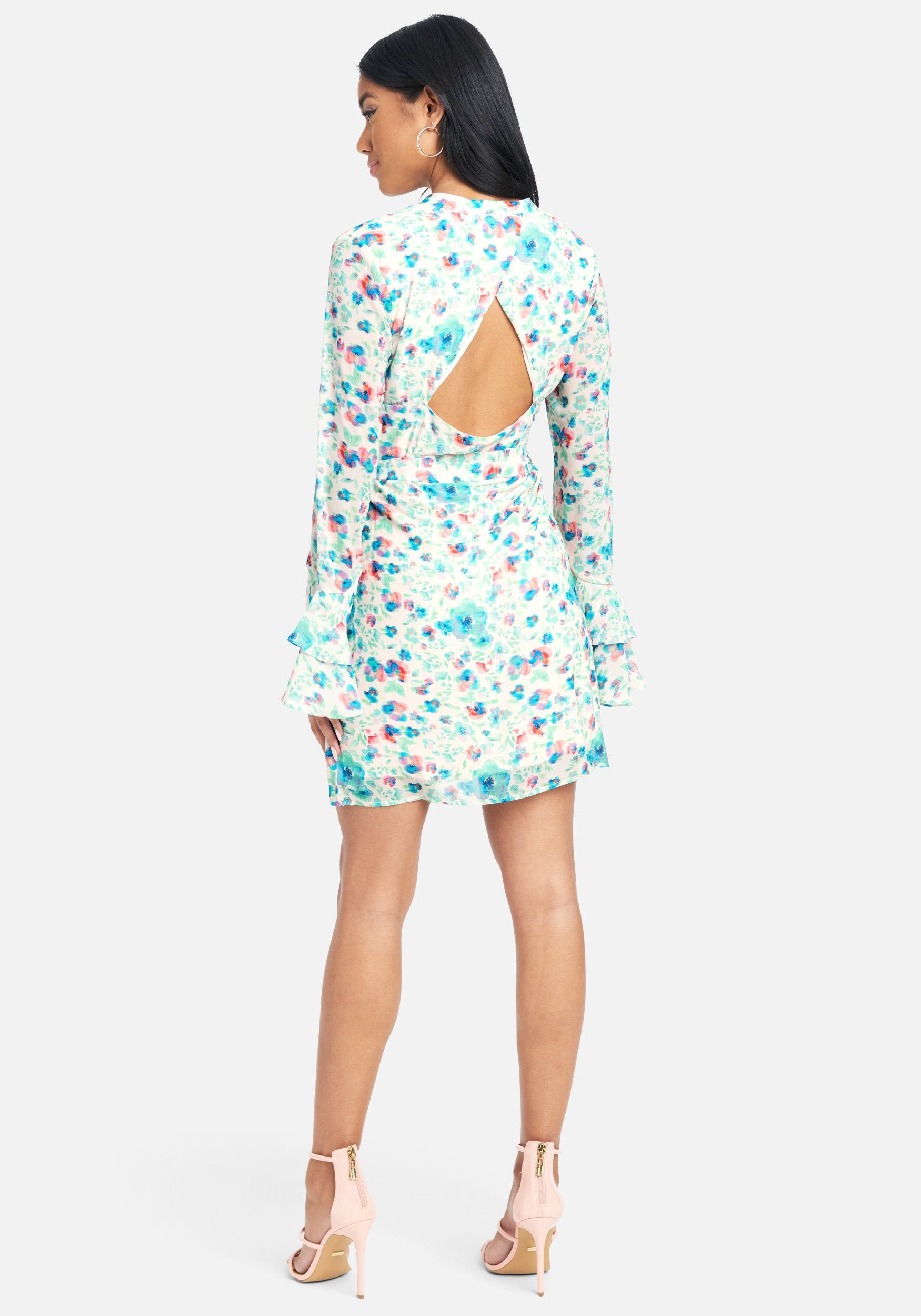 Tiered Ruffle Sleeve Printed Dress