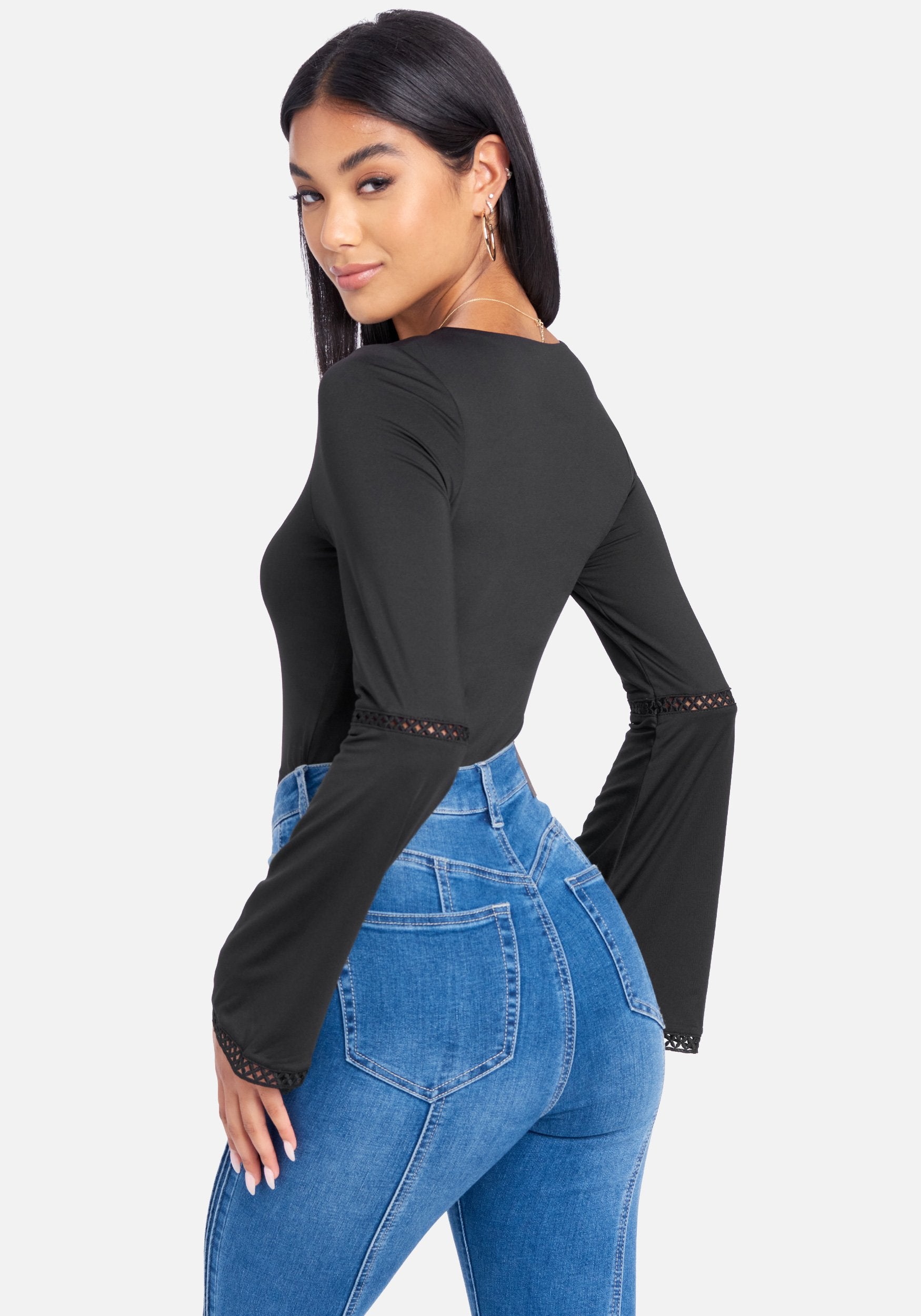 Bell Sleeve V Neck Bodysuit
