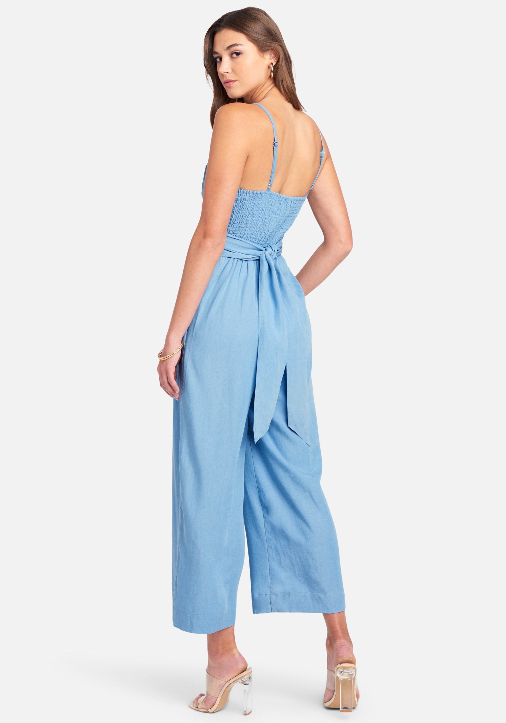 Wrap Waist Chambray Culotte Jumpsuit
