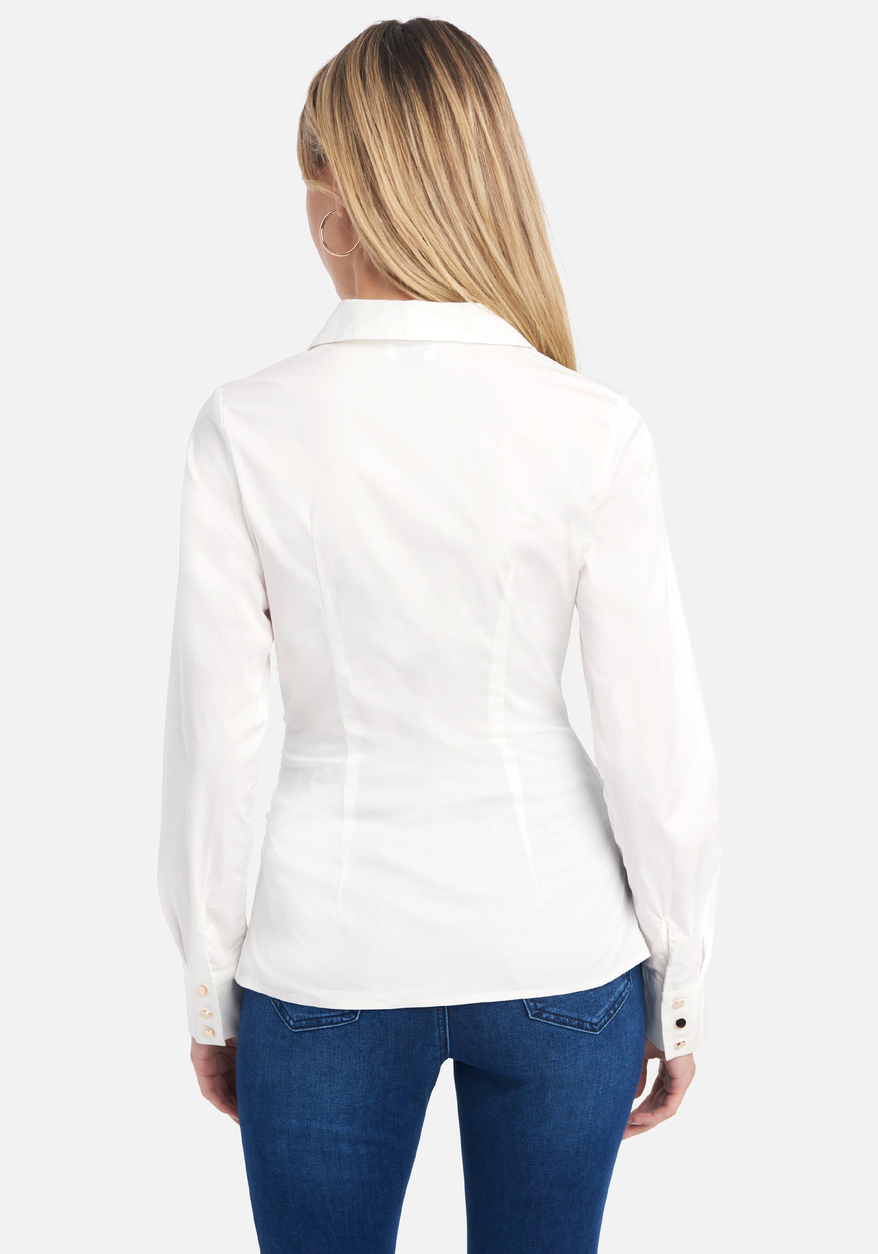 Ruched Waist Zip Up Poplin Blouse