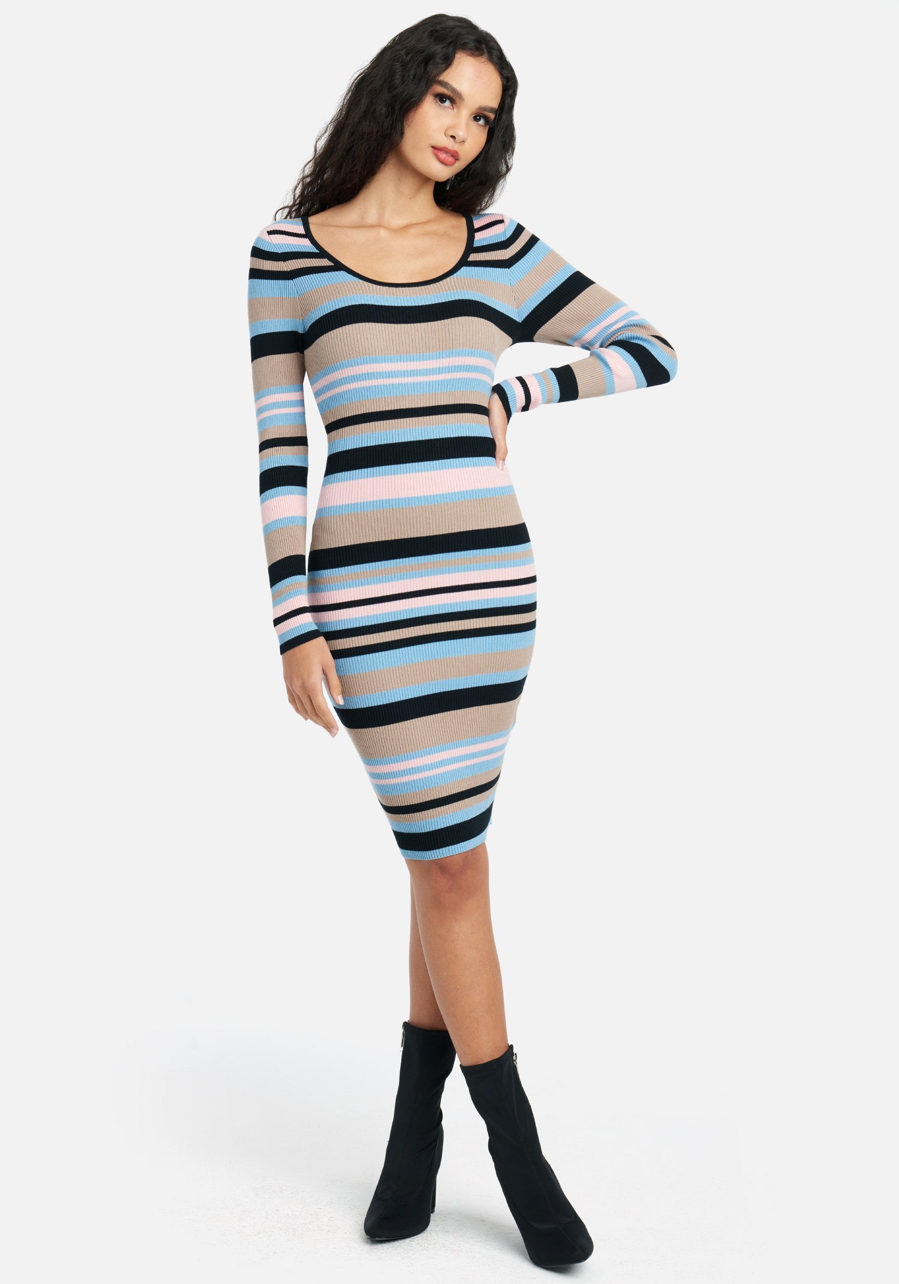 Long Sleeve Striped Sweater Dress