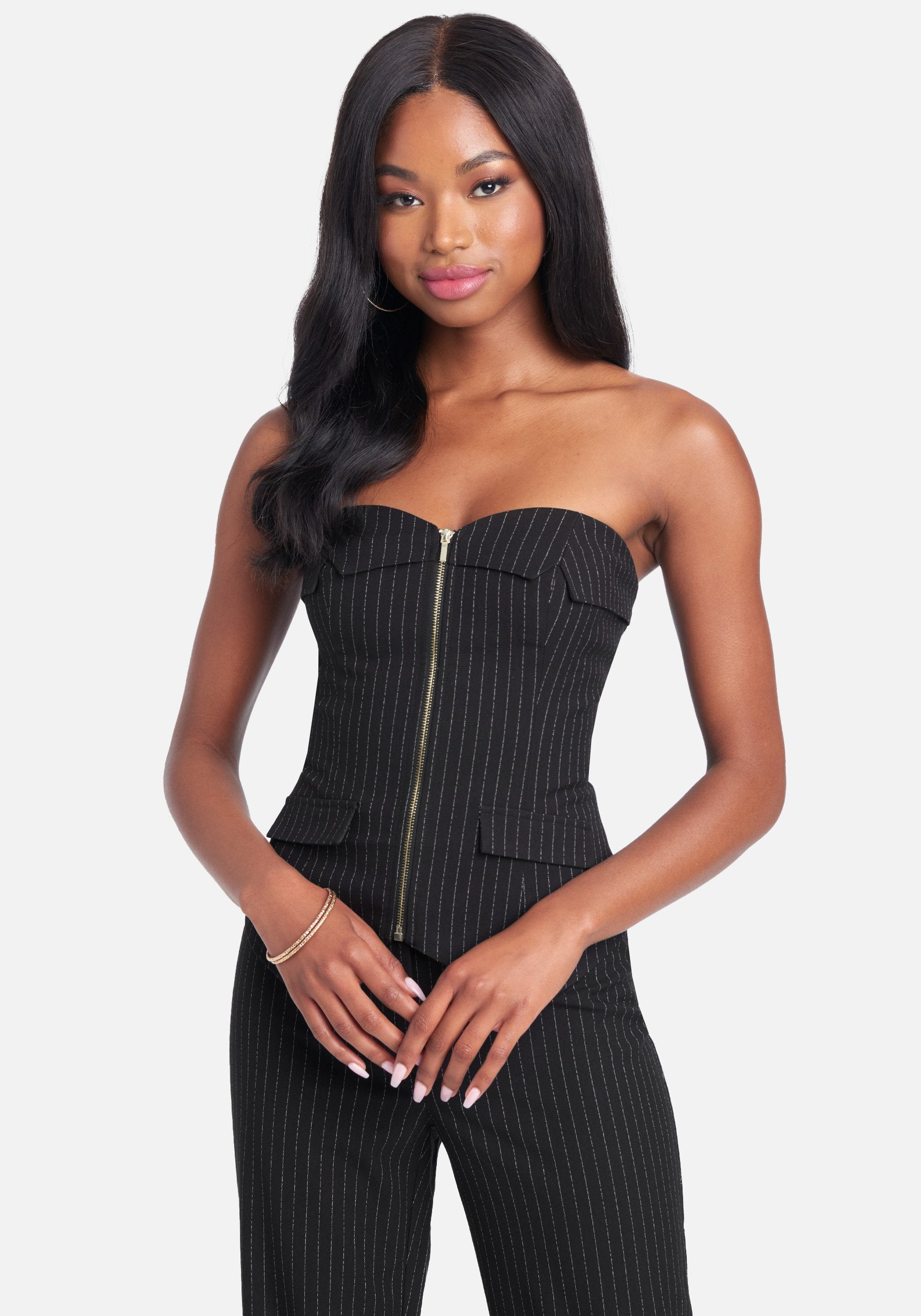 Zipper Front Tailored Pinstripe Bustier