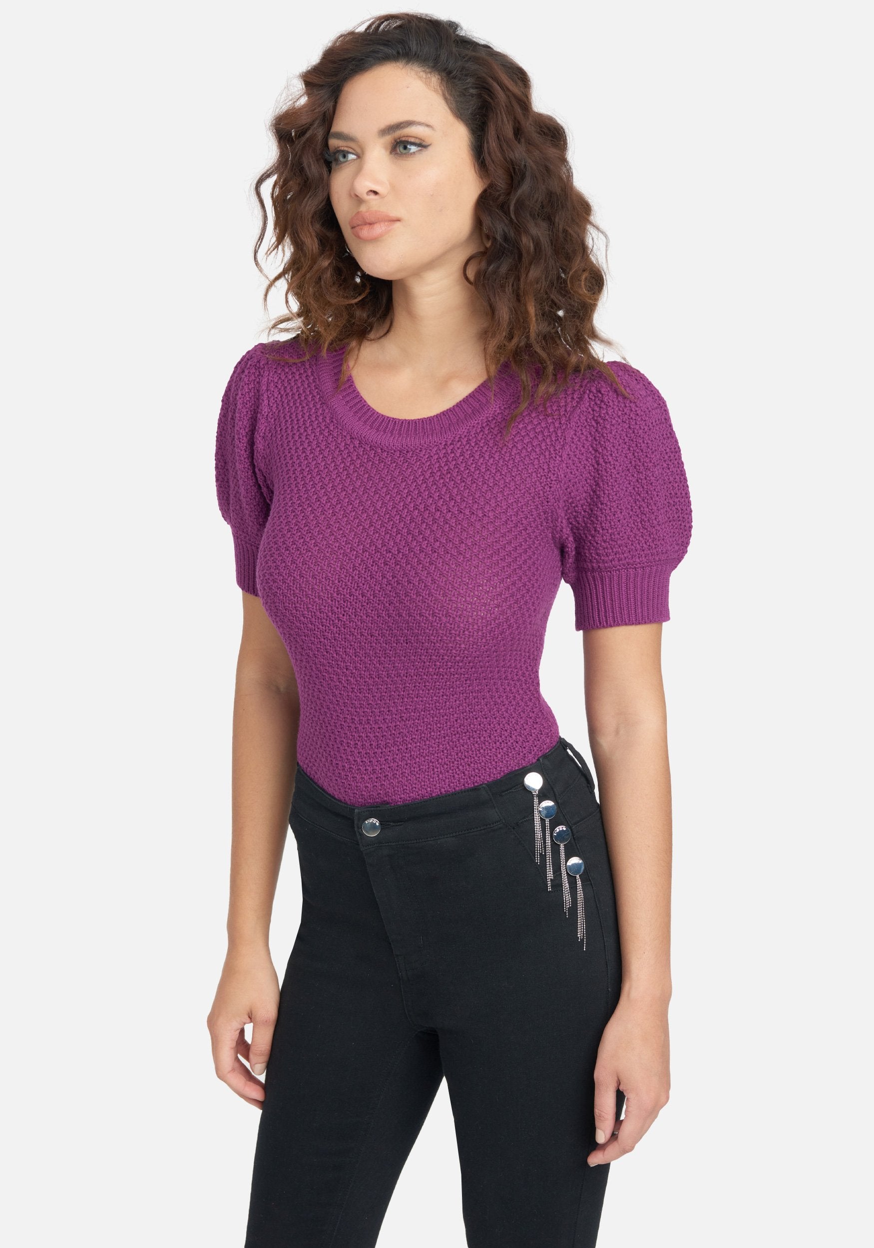 Puff Sleeve Scoop Neck Sweater Top