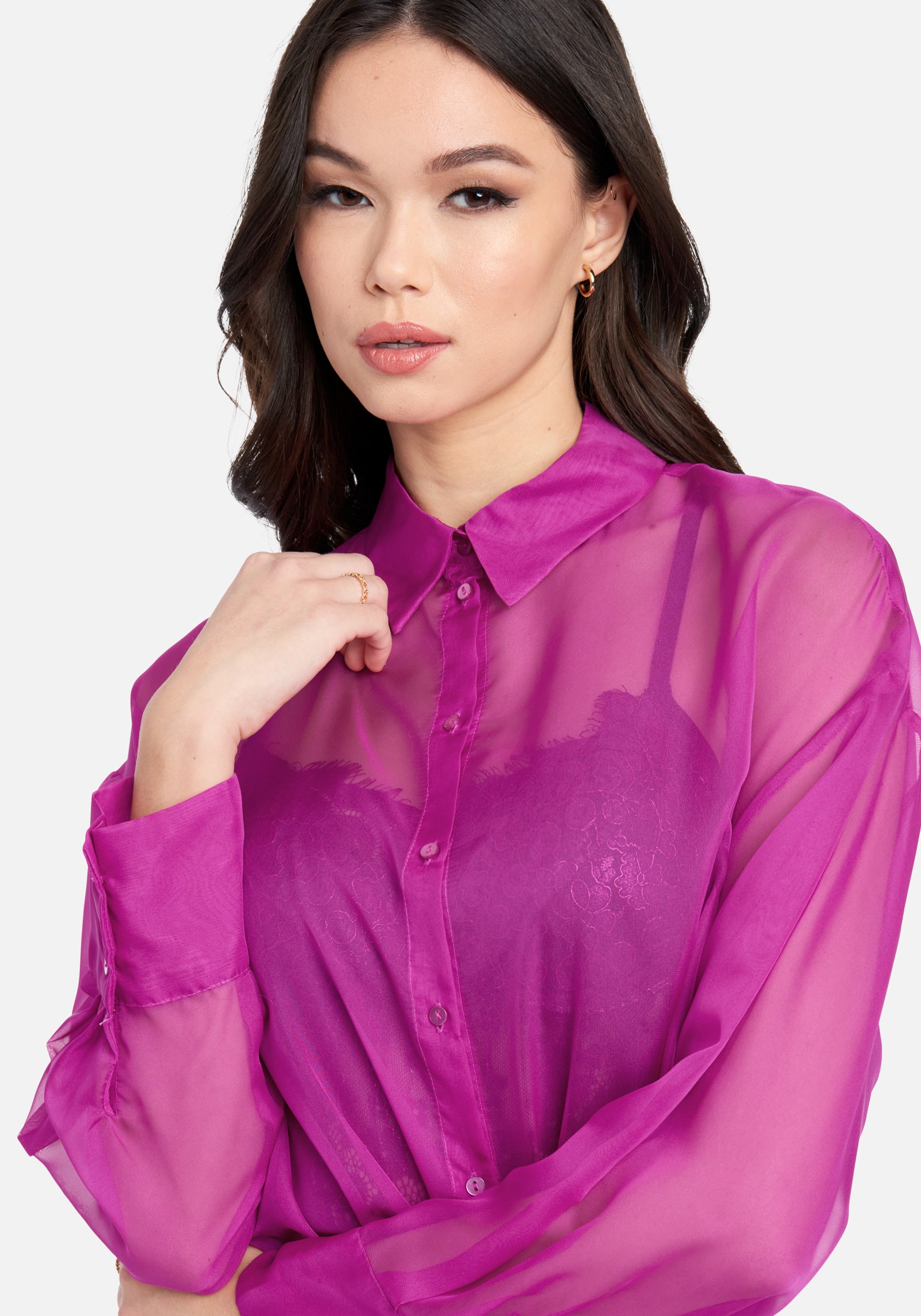 Loose Fit Long Button Down Drop Shoulder Blouse