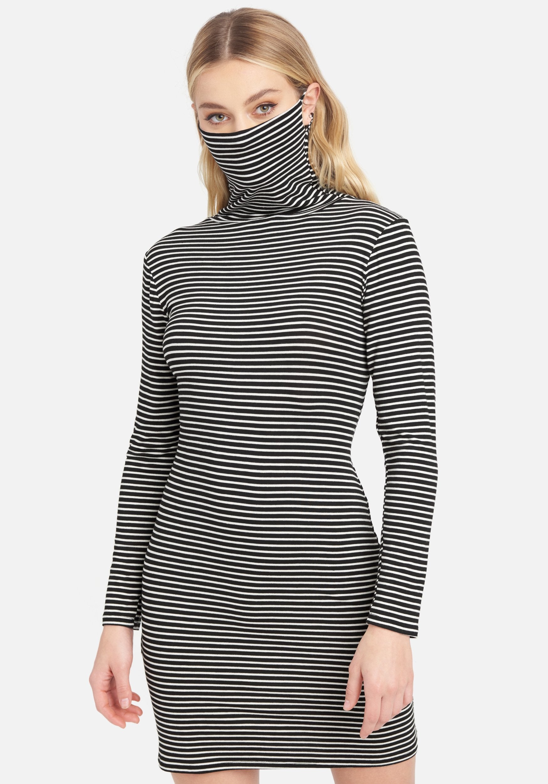 Stripe Mock Neck Dress