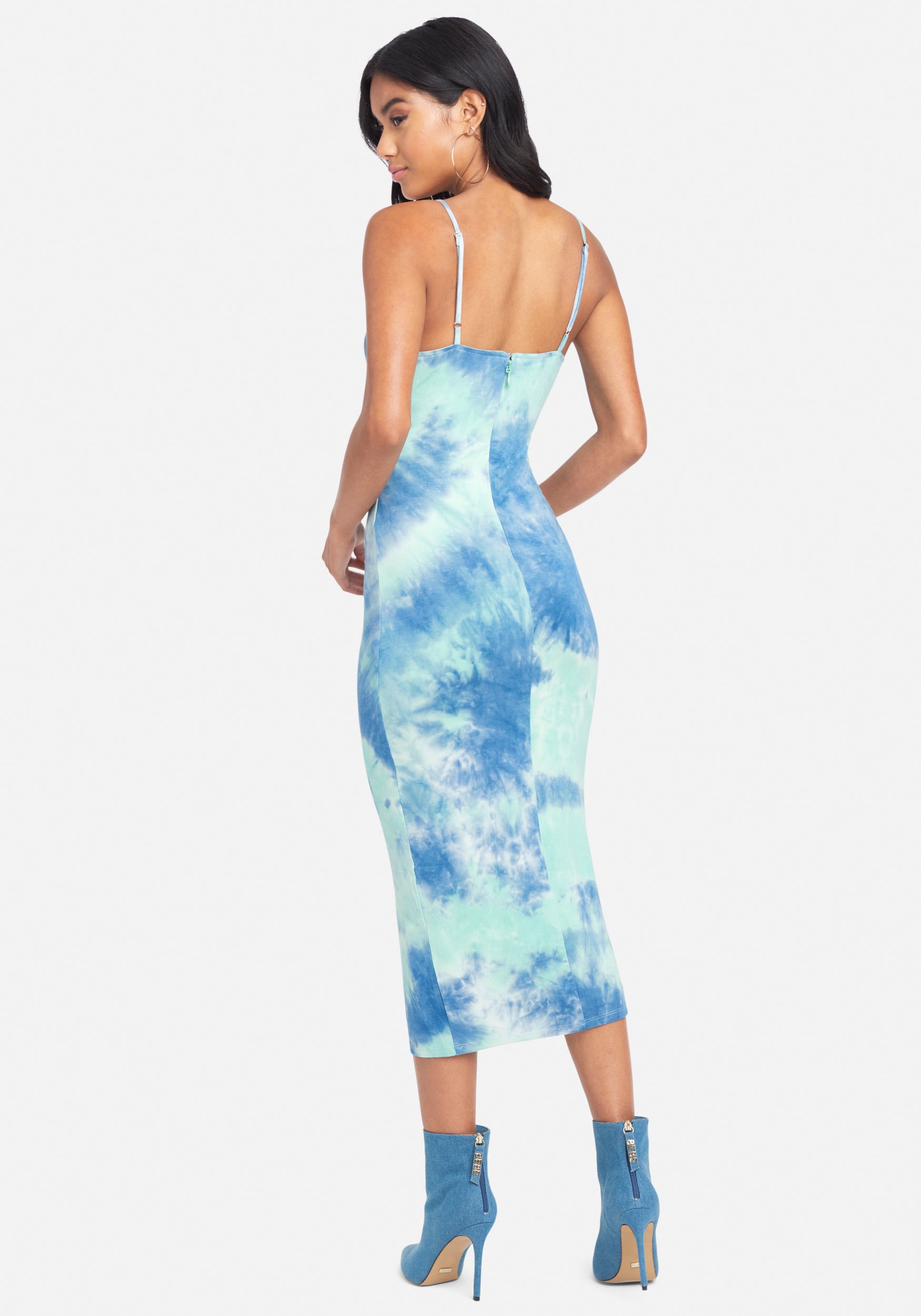 Printed Plunge Neck Bodycon Midi Dress