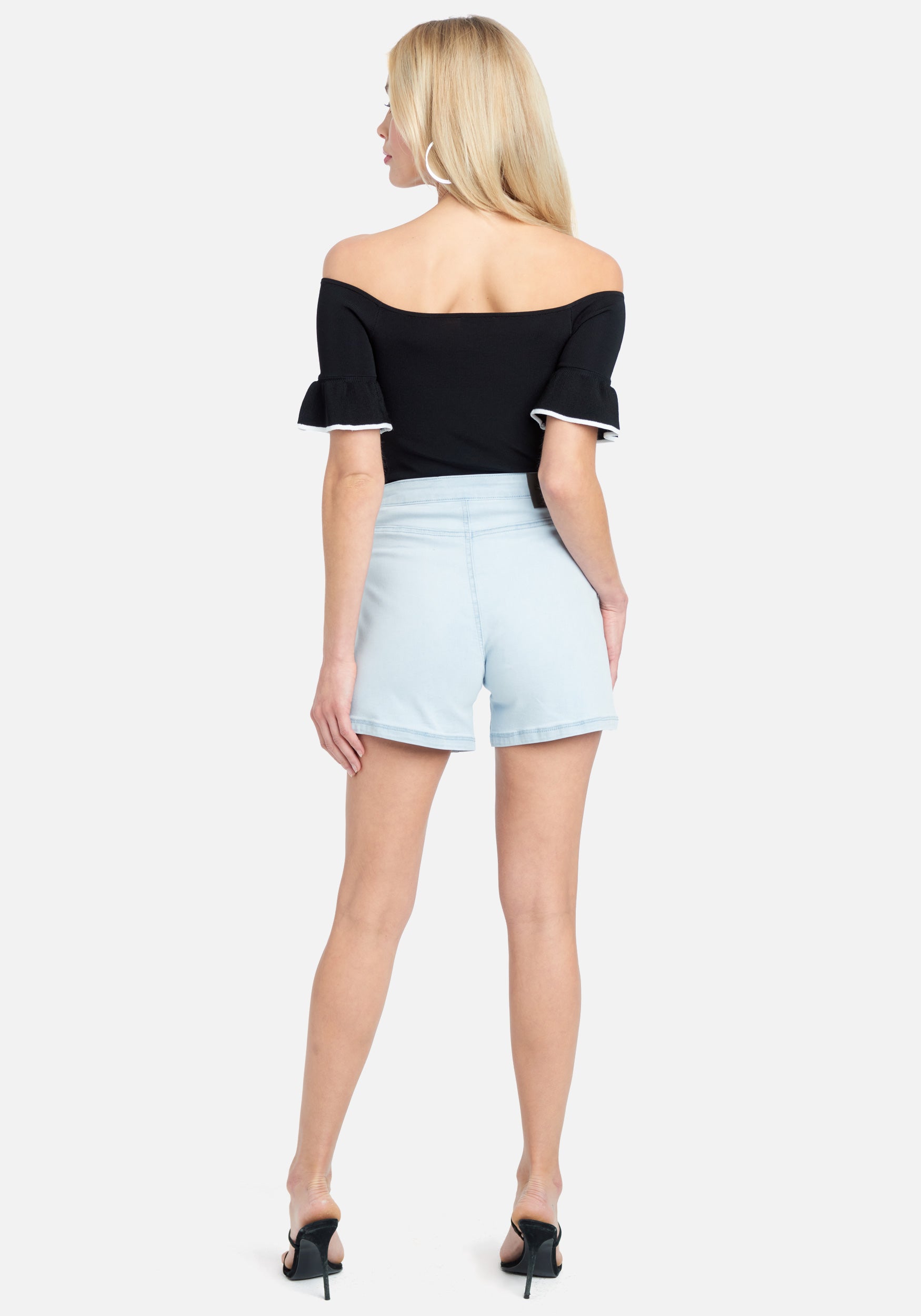 High Waist Pocket Detail Denim Shorts