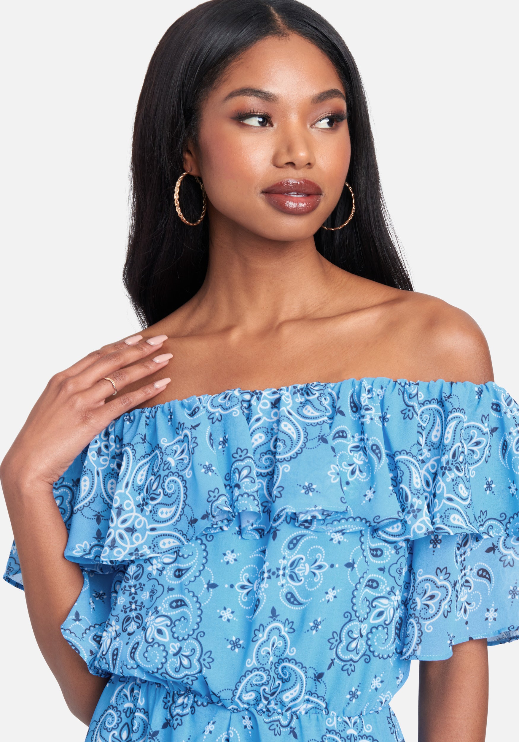 Printed Tiered Off Shoulder Dress